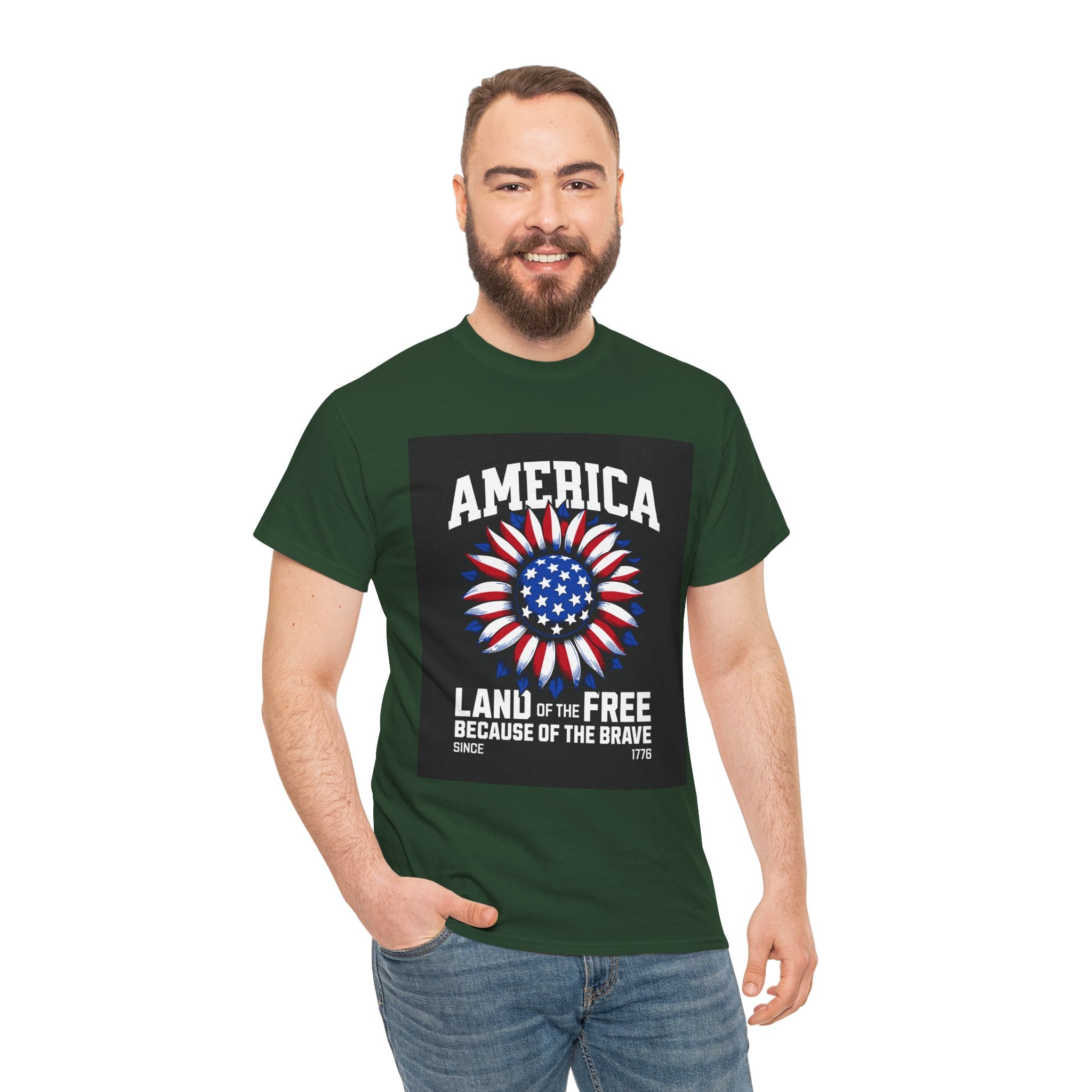 Patriotic America Tee — "Land of the Free Because of the Brave" Cotton T-Shirt