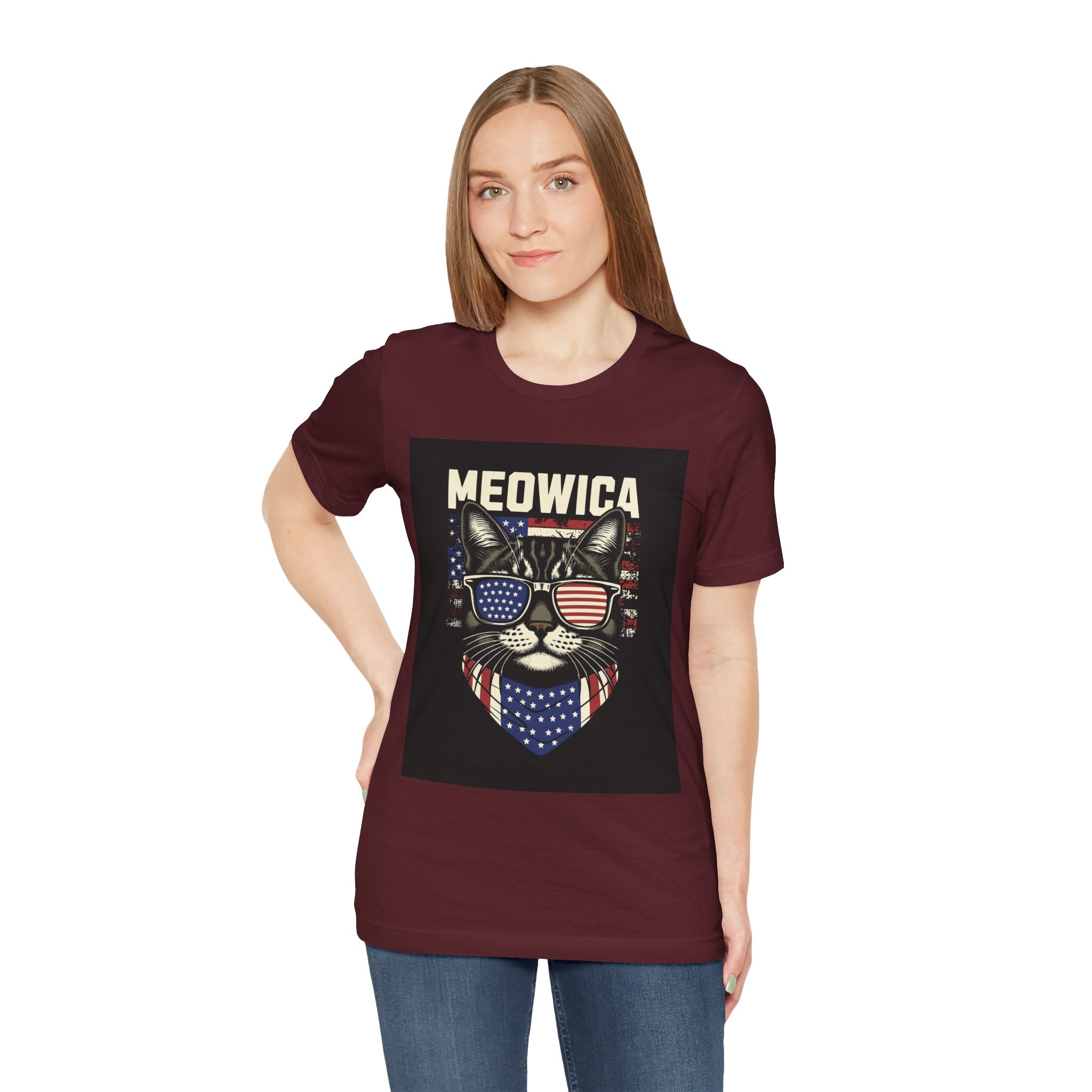 Meowica Cat Tee — Patriotic USA Flag Sunglasses Graphic T-Shirt