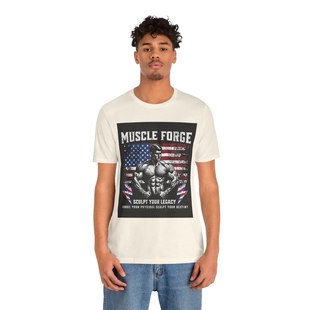 Muscle Forge American Flag Gym Tee — "Sculpt Your Legacy" Fitness T-Shirt
