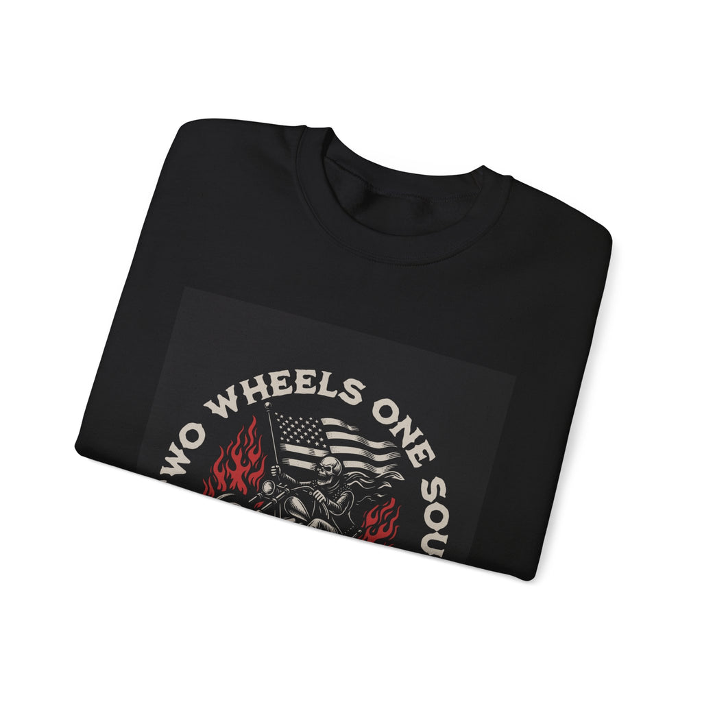 Motorcycle Crewneck Sweatshirt - "Two Wheels One Soul" Vintage Bike Graphic