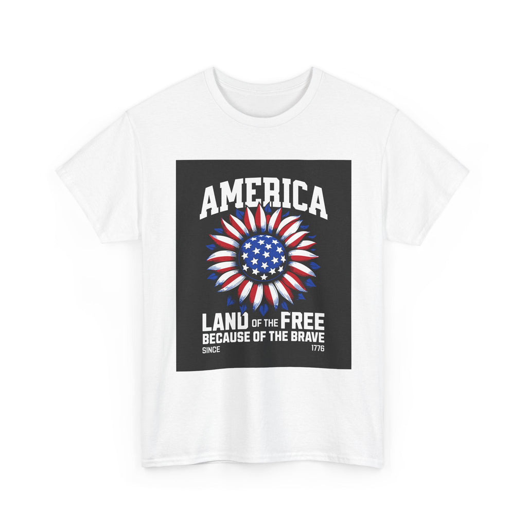Patriotic America Tee — "Land of the Free Because of the Brave" Cotton T-Shirt