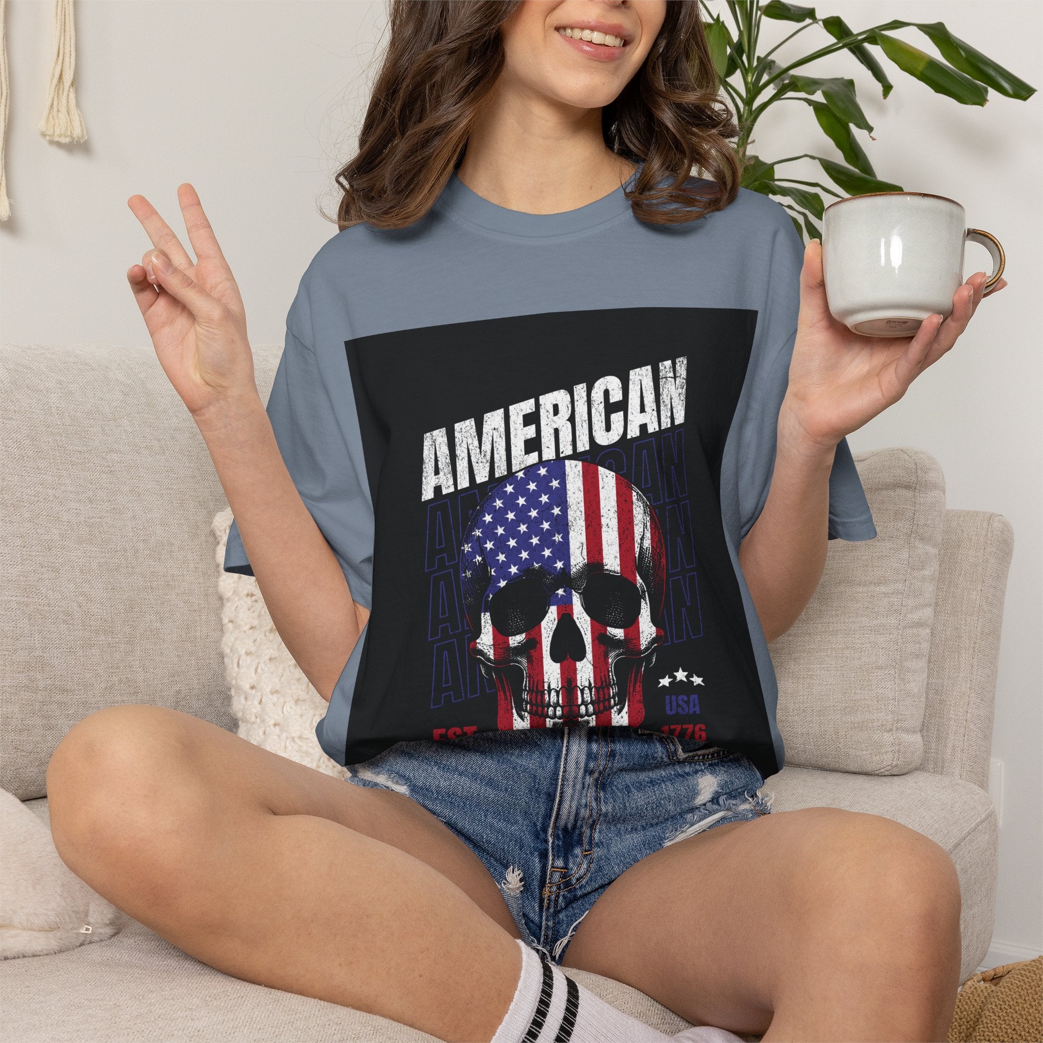 American Skull Flag T-Shirt — "American Forever" Patriotic Graphic Tee