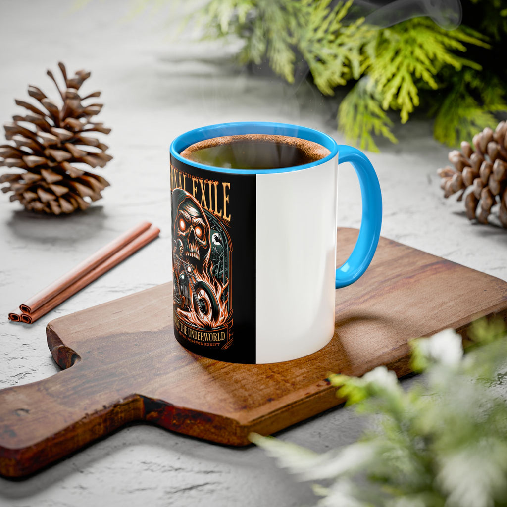 Eternal Exile Skull Biker Mug — Gothic Motorcycle Coffee Cup (11oz/15oz)