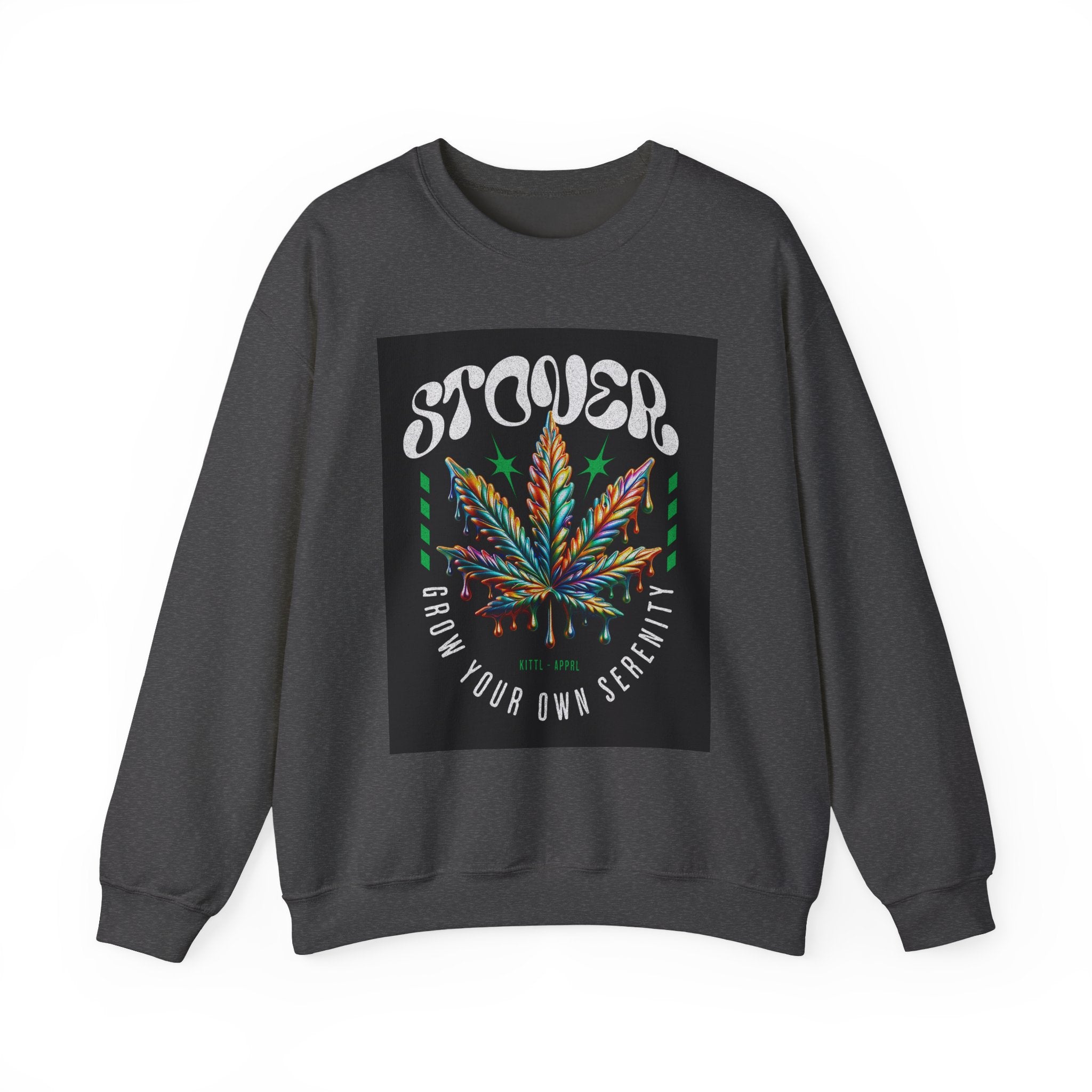 Sweatshirt — Stoner 'Grow Your Own Serenity' Colorful Cannabis Leaf Crewneck