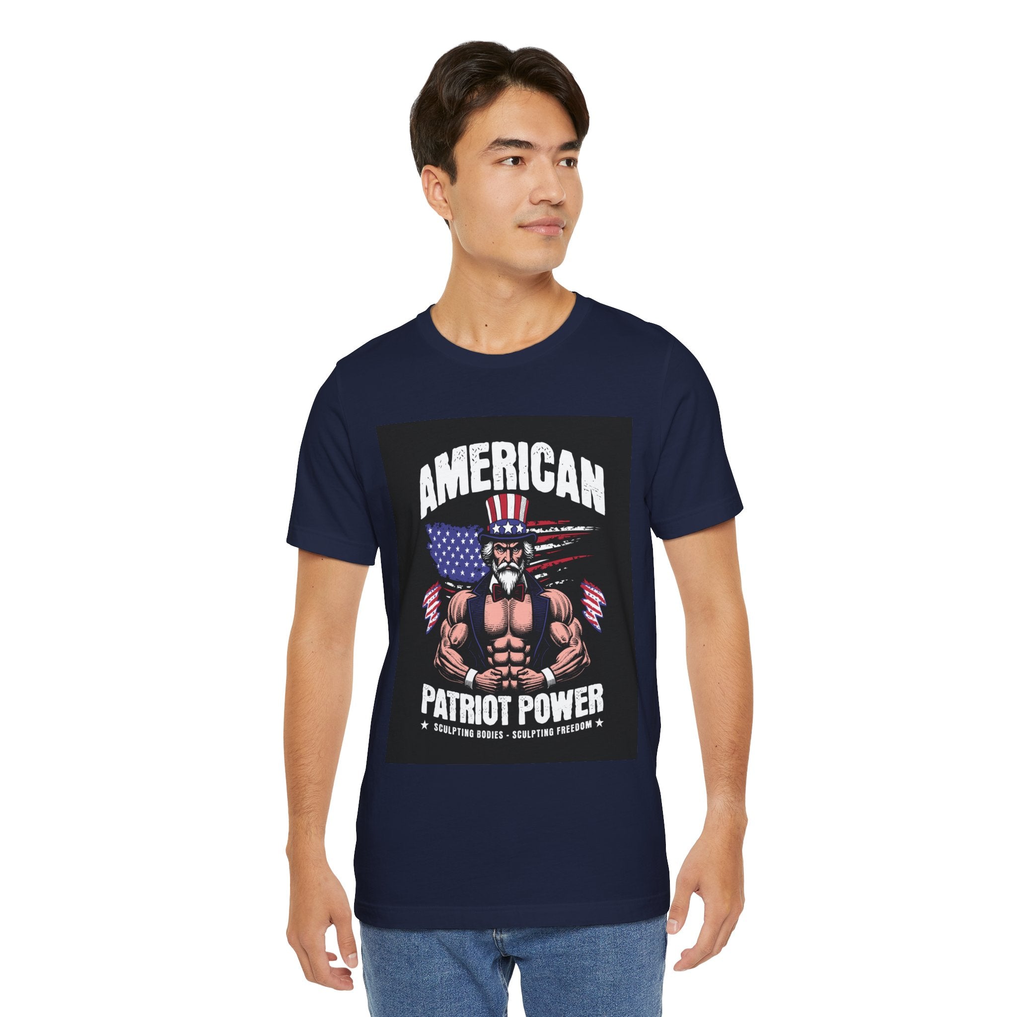 Patriot Power T-Shirt — American Flag Uncle Sam Muscle Graphic Tee