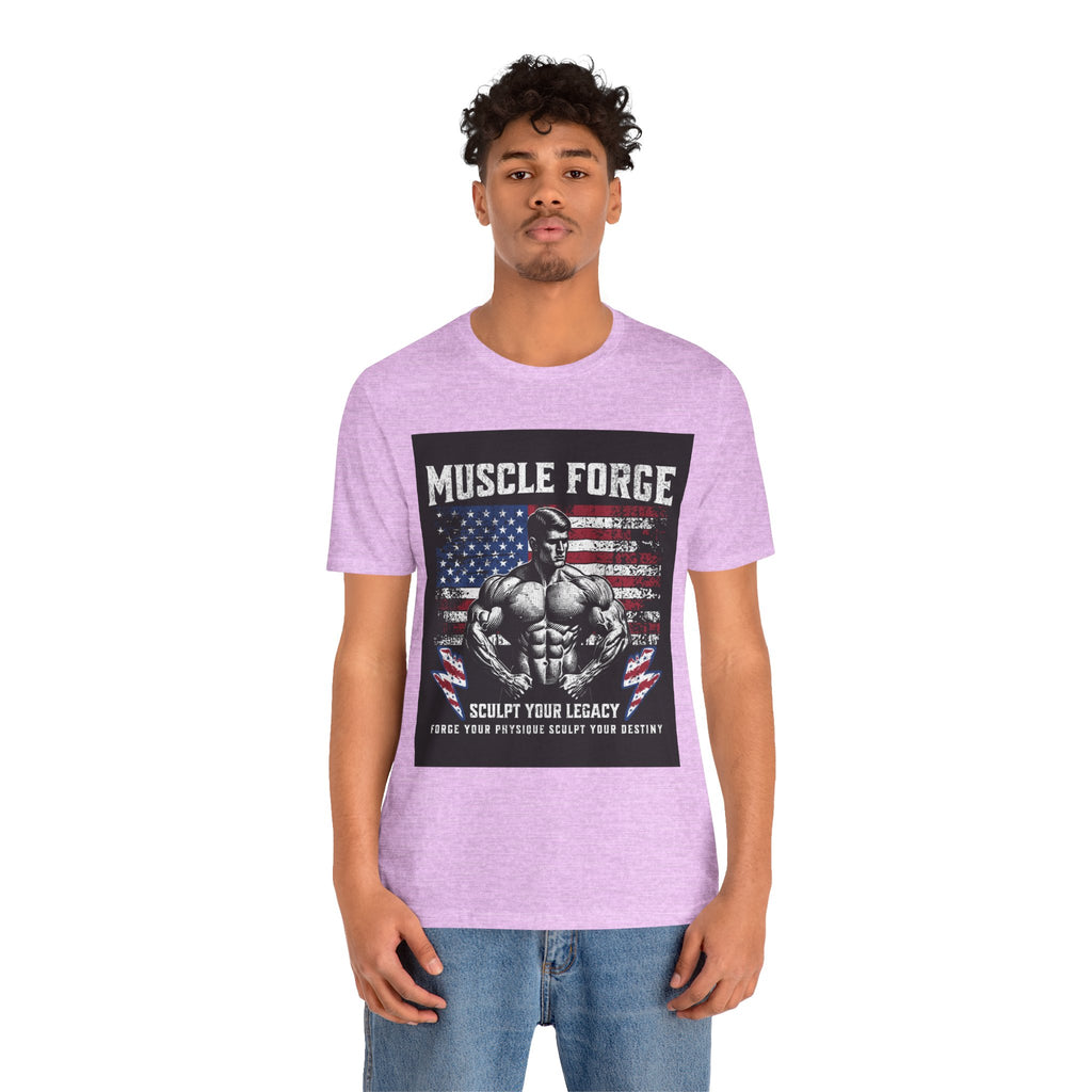 Muscle Forge American Flag Gym Tee — "Sculpt Your Legacy" Fitness T-Shirt