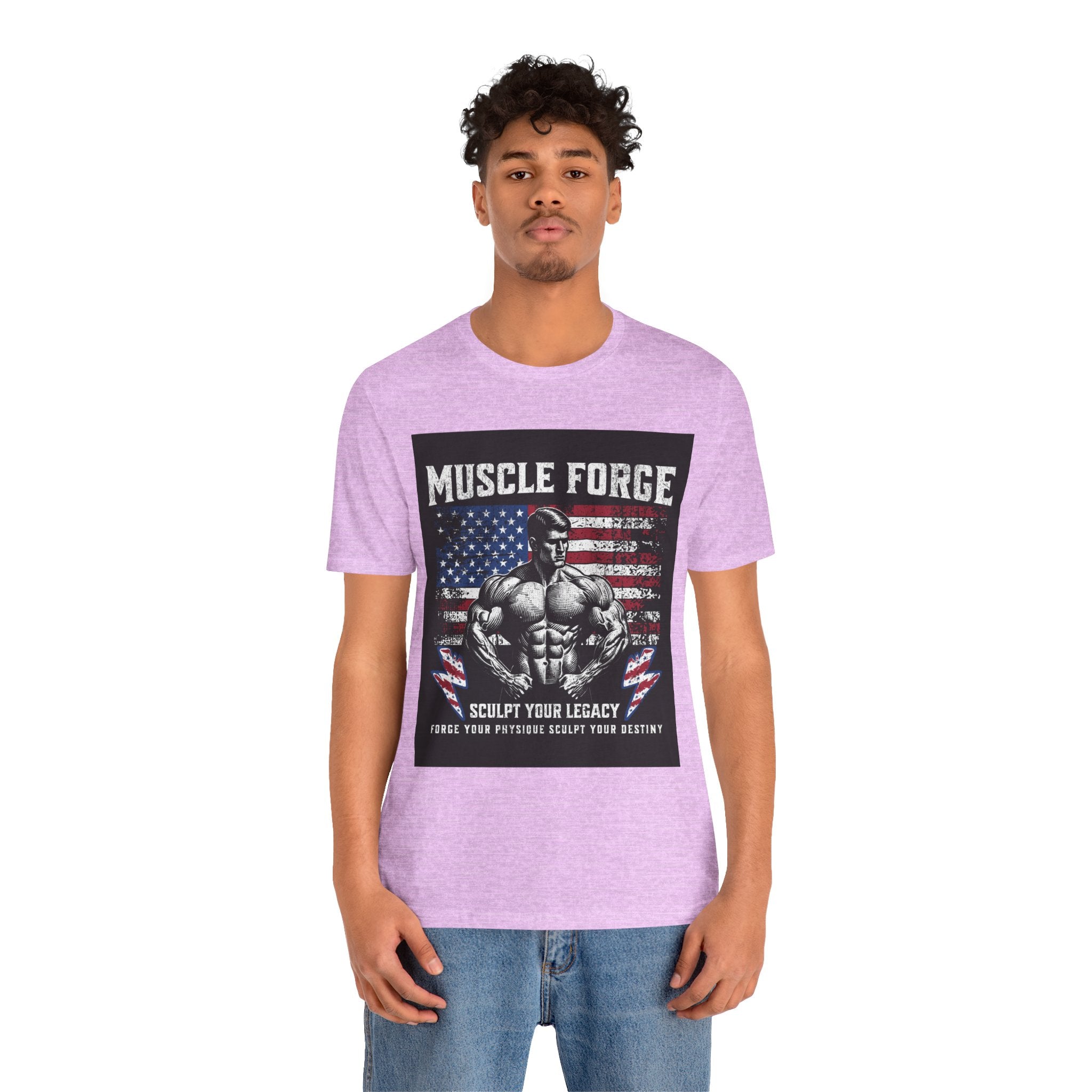 Muscle Forge American Flag Gym Tee — "Sculpt Your Legacy" Fitness T-Shirt