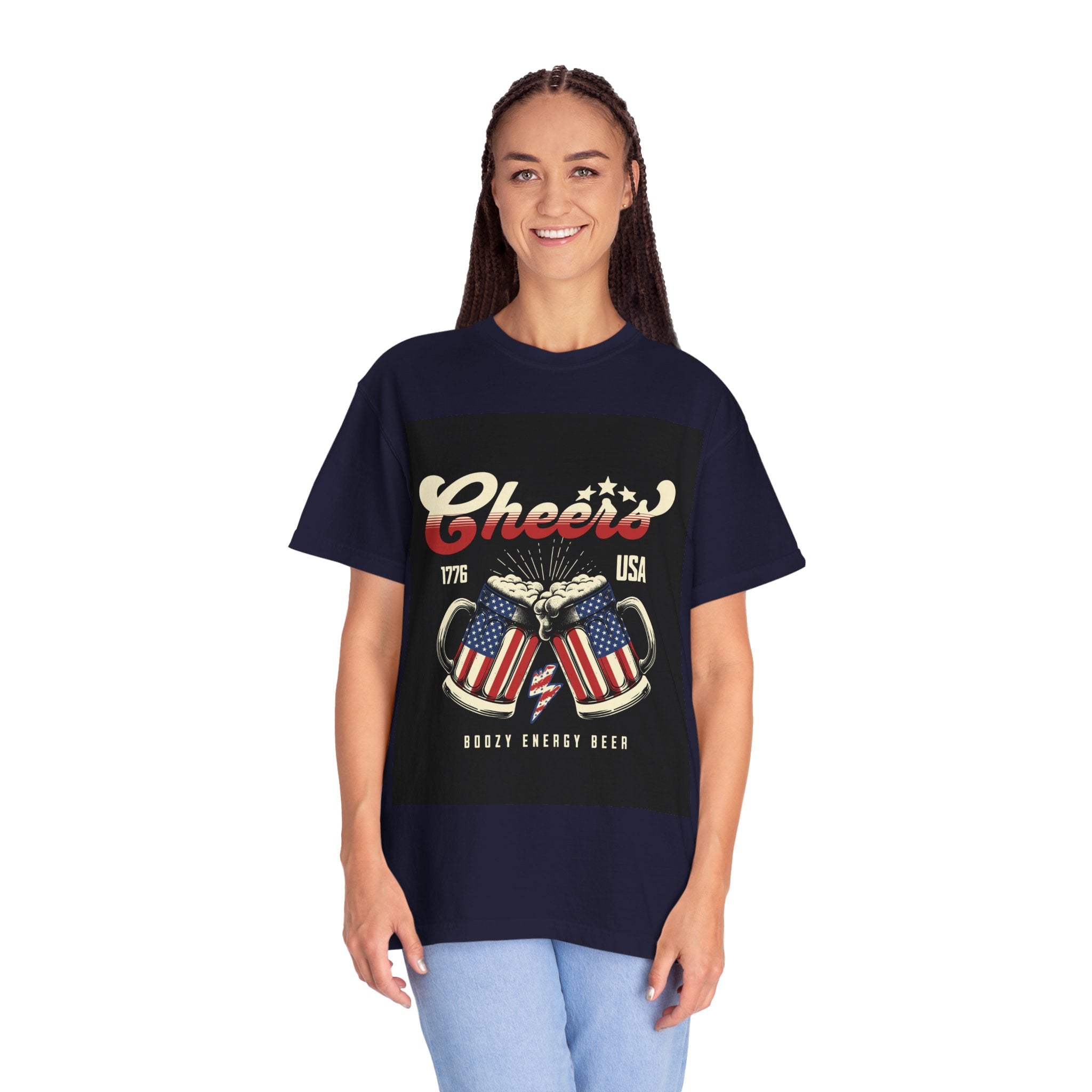 Cheers USA T-Shirt — Patriotic Beer Mugs Graphic Tee (1776)