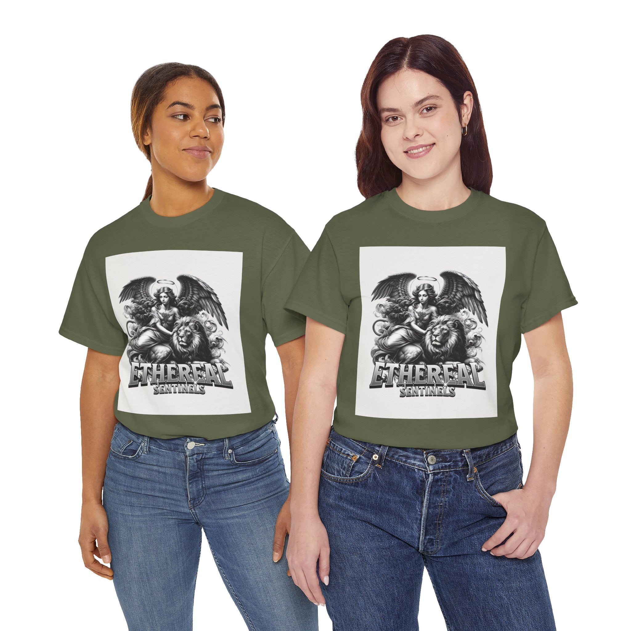 Angel & Lion Graphic Tee — "Ethereal" Vintage Gothic Streetwear