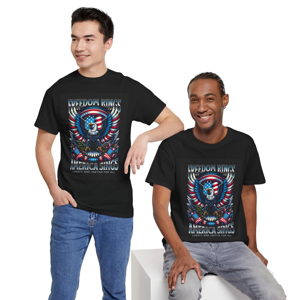 Eagle & American Flag Tee — "Freedom Rings, America Sings" Patriotic T-Shirt