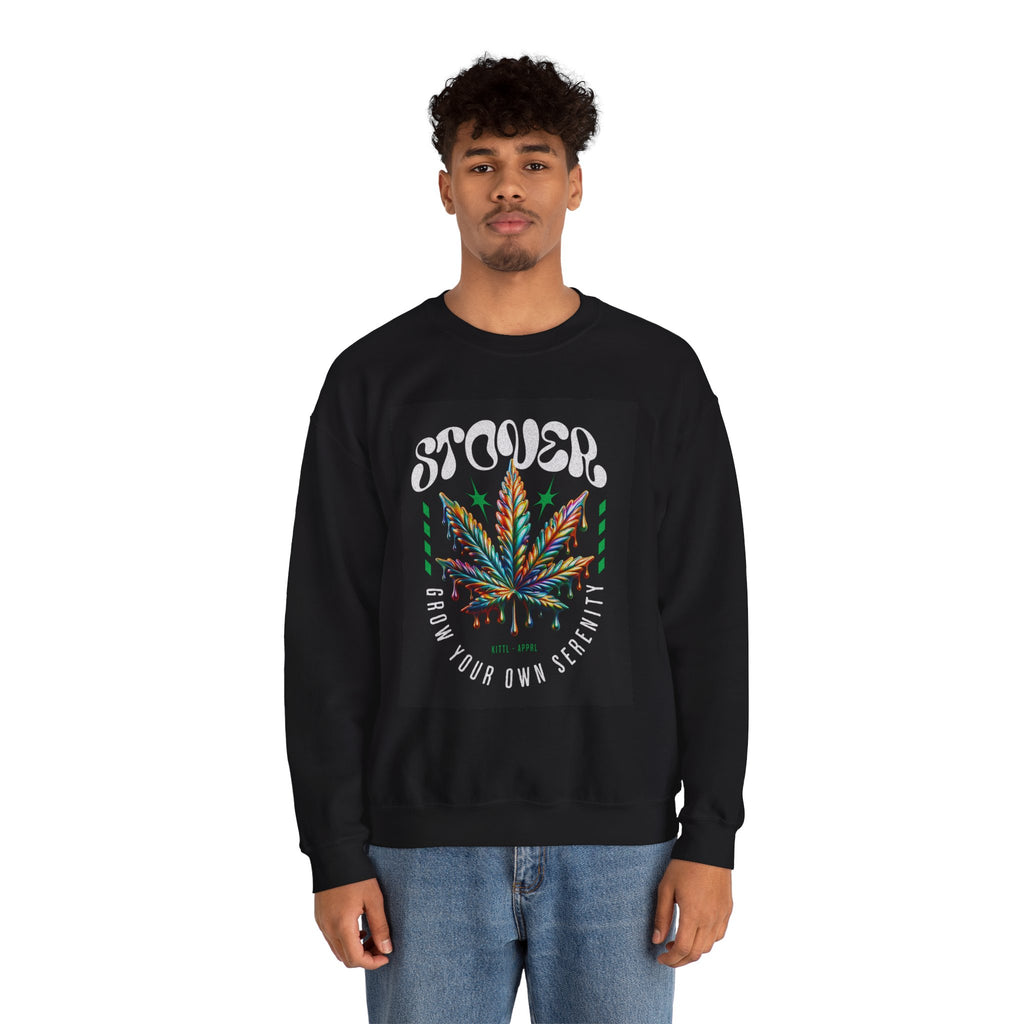 Sweatshirt — Stoner 'Grow Your Own Serenity' Colorful Cannabis Leaf Crewneck