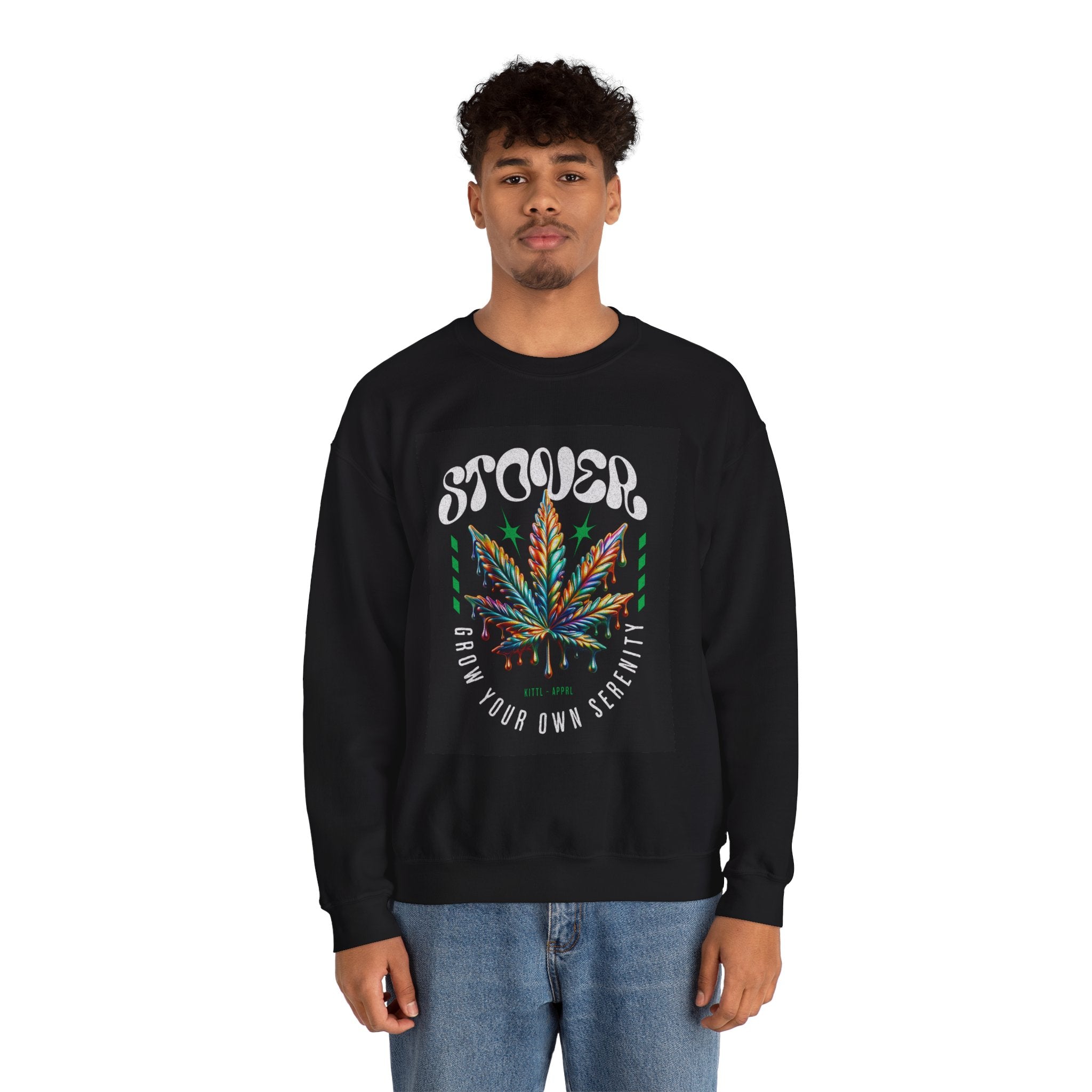 Sweatshirt — Stoner 'Grow Your Own Serenity' Colorful Cannabis Leaf Crewneck
