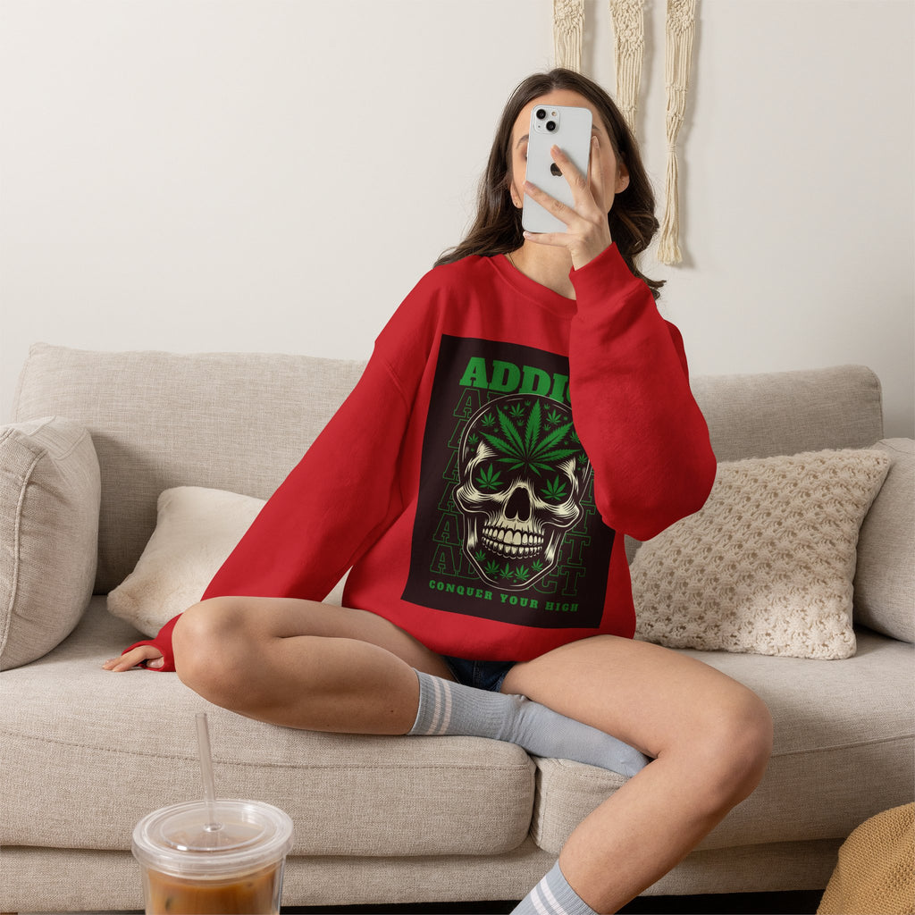 Skull & Cannabis 'Addict' Crewneck Sweatshirt — Conquer Your High Graphic Sweatshirt