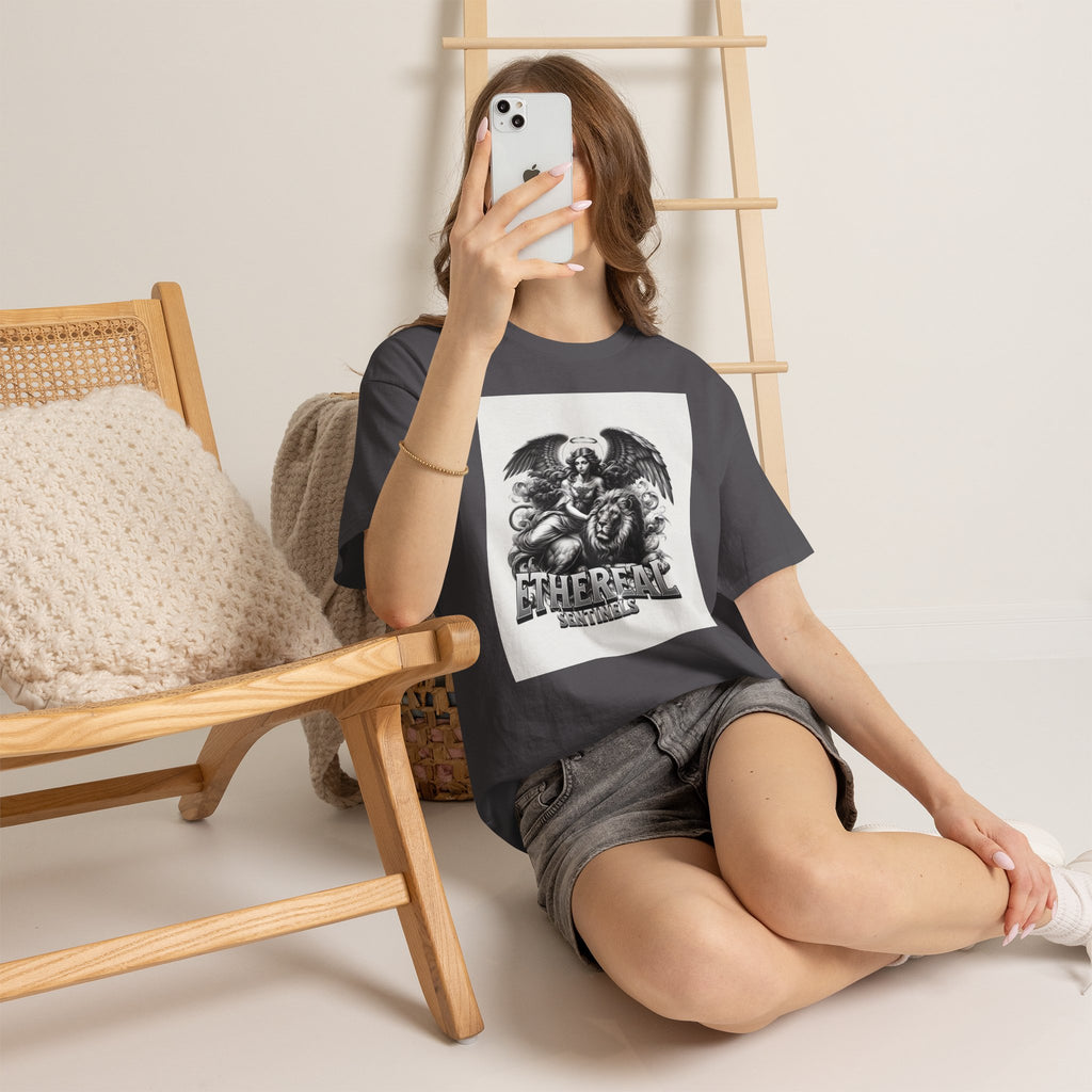 Angel & Lion Graphic Tee — "Ethereal" Vintage Gothic Streetwear