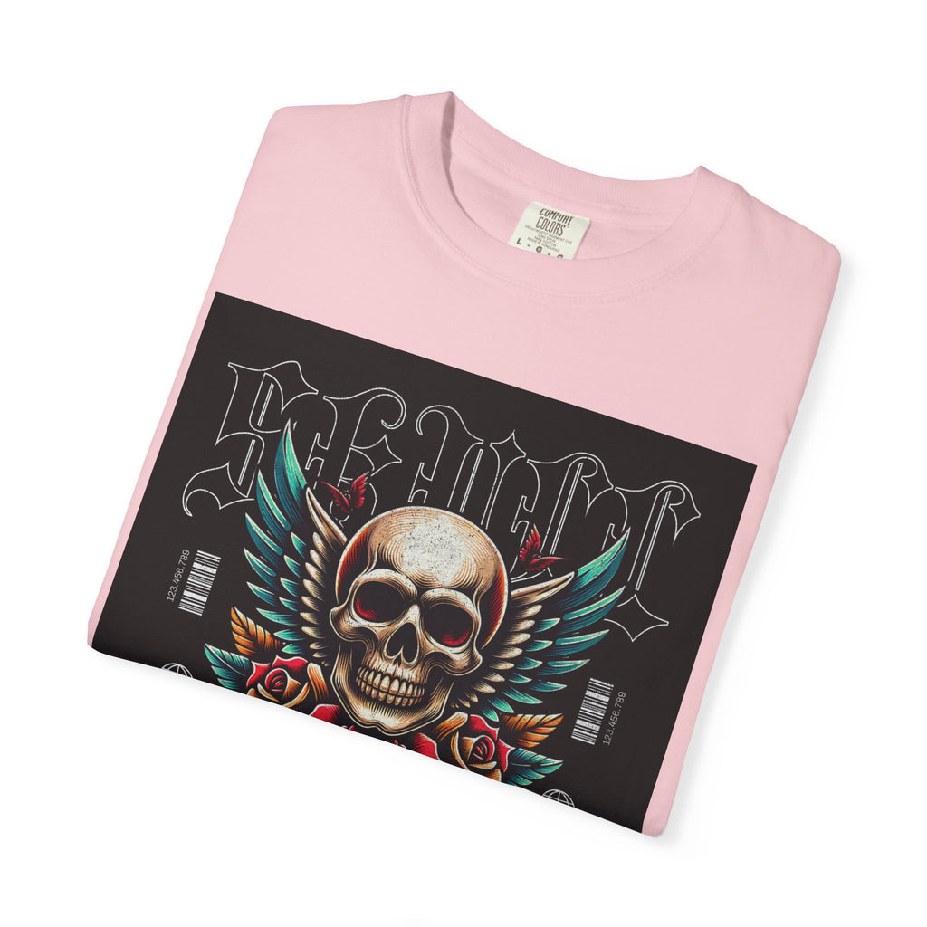 Skull Wings Graphic T-Shirt — Vintage Rock Tattoo Style with Roses