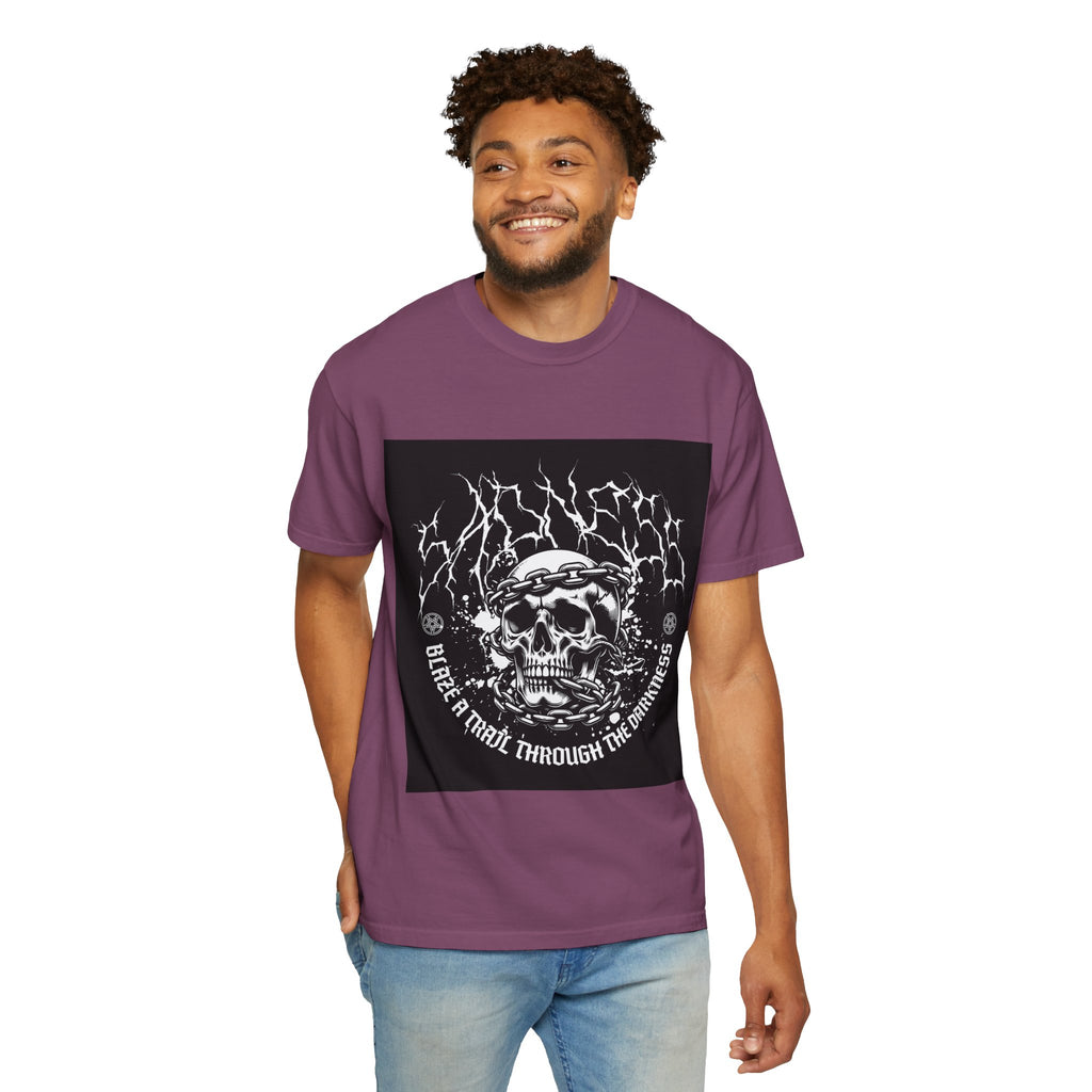 Graphic T-Shirt — 'Break a Path Through the Darkness' Skull Lightning Design
