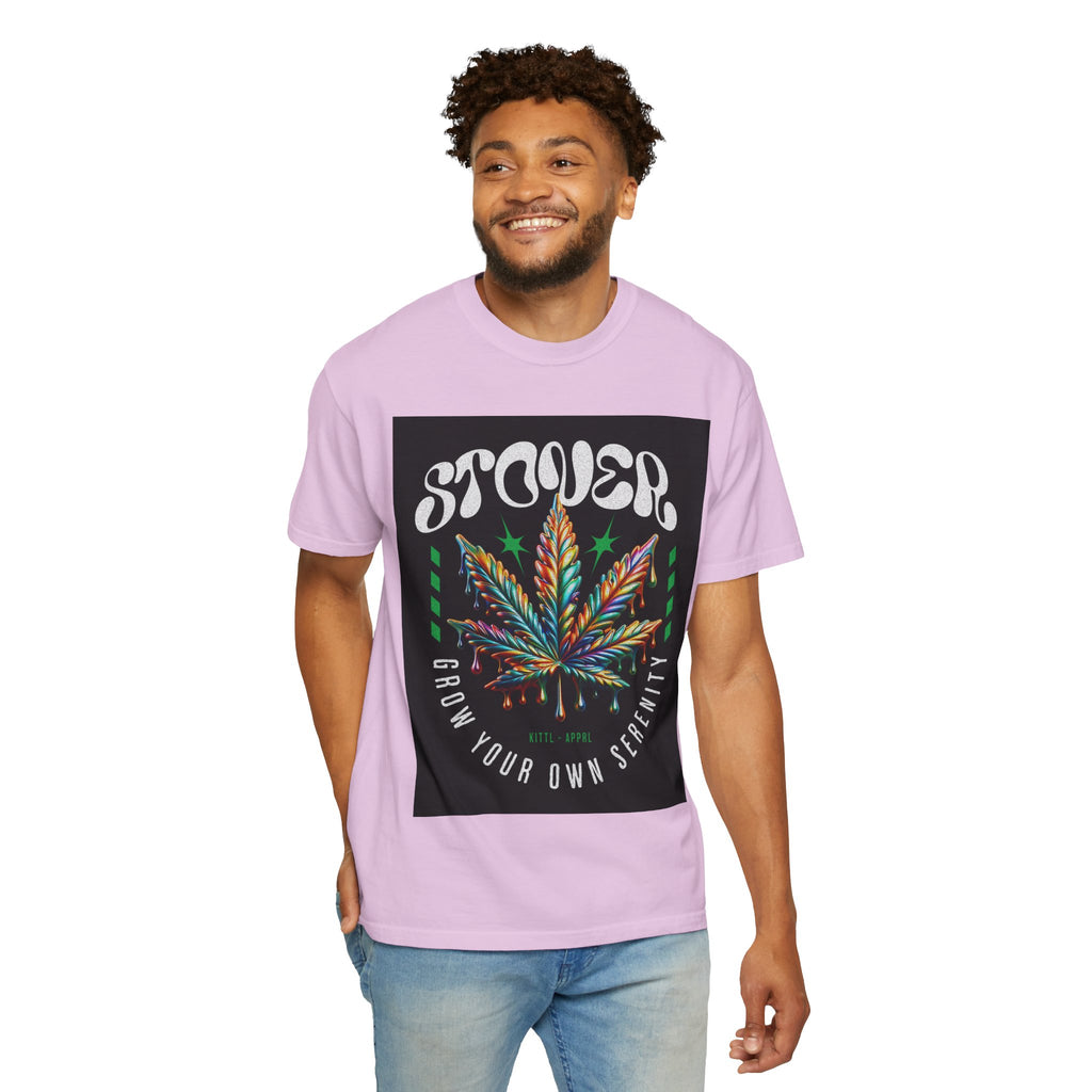 T-Shirt — Stover "Grow Your Own Serenity" Colorful Cannabis Leaf Graphic
