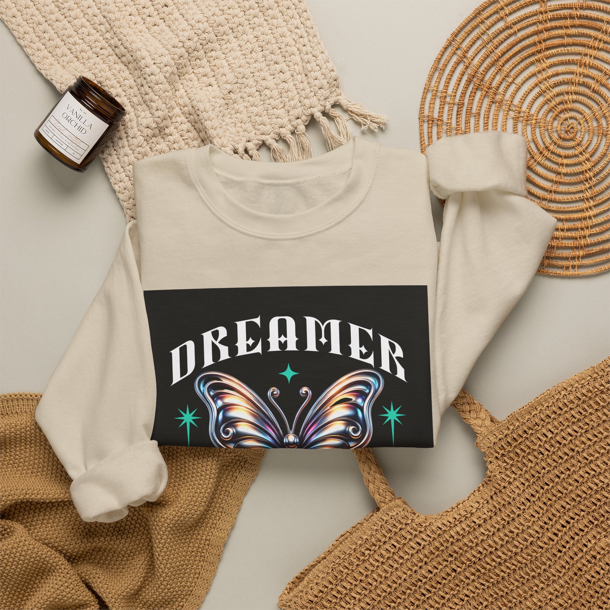 Dreamer Butterfly Crewneck Sweatshirt — Inspiring 'Dreamer' Graphic Pullover