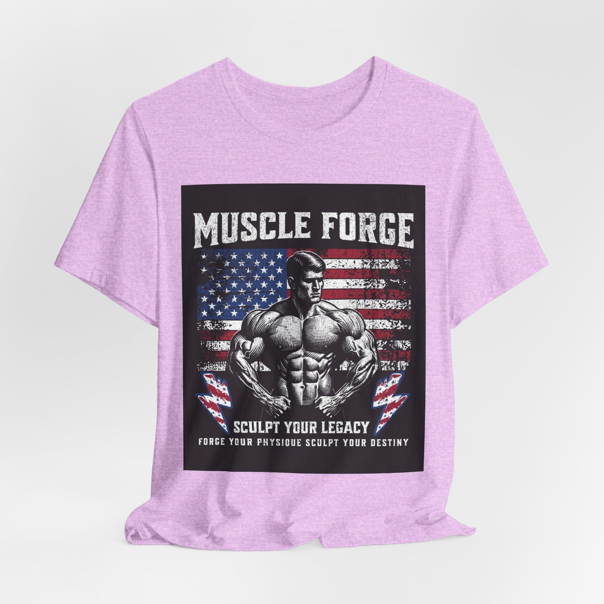 Muscle Forge American Flag Gym Tee — "Sculpt Your Legacy" Fitness T-Shirt