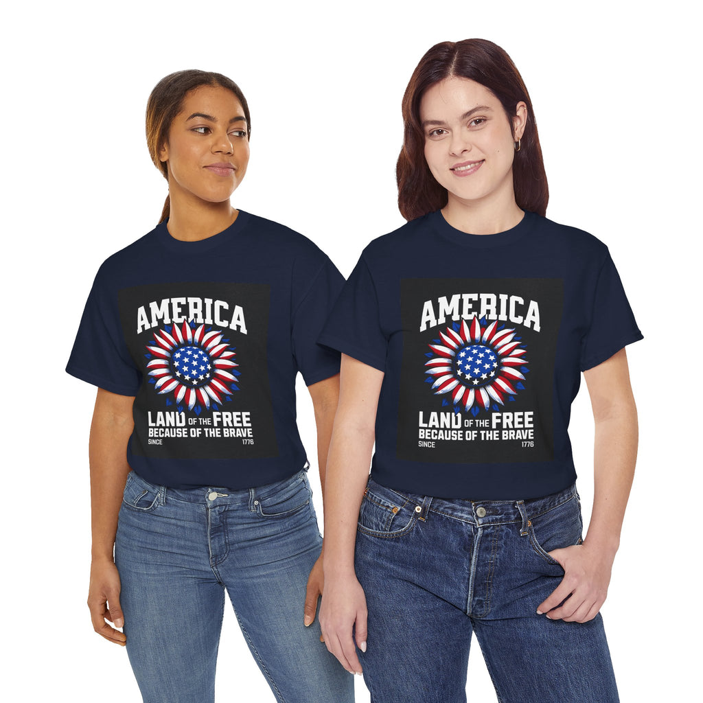 Patriotic America Tee — "Land of the Free Because of the Brave" Cotton T-Shirt