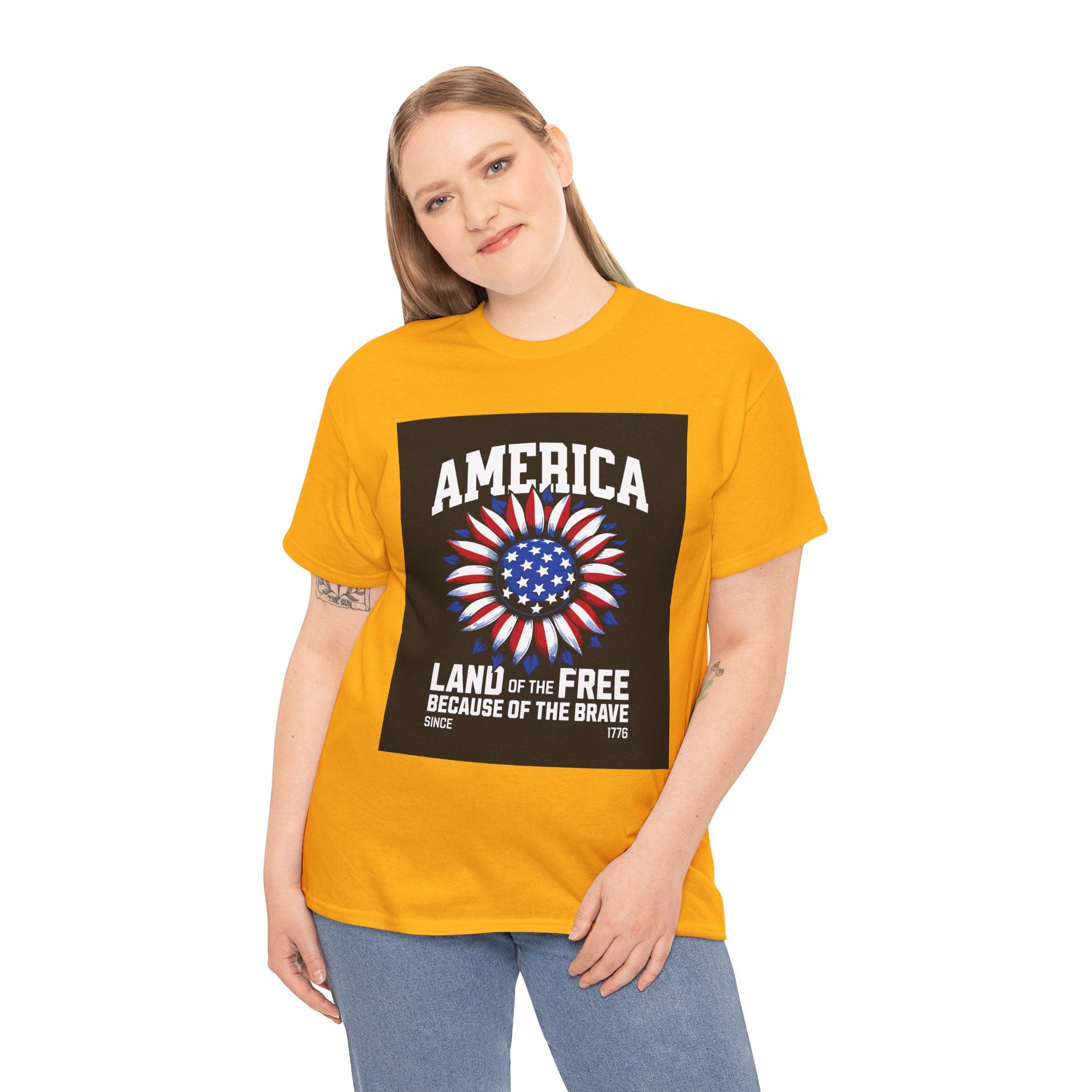Patriotic America Tee — "Land of the Free Because of the Brave" Cotton T-Shirt