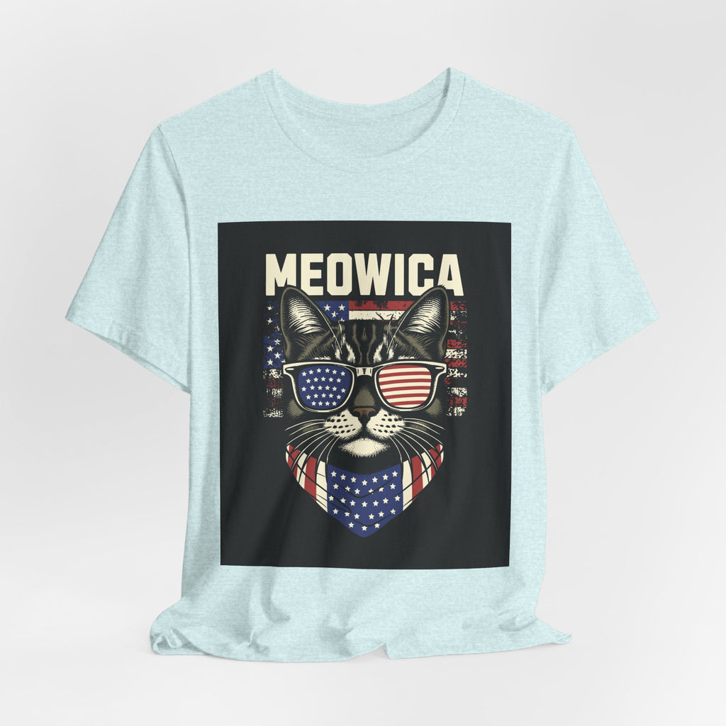 Meowica Cat Tee — Patriotic USA Flag Sunglasses Graphic T-Shirt