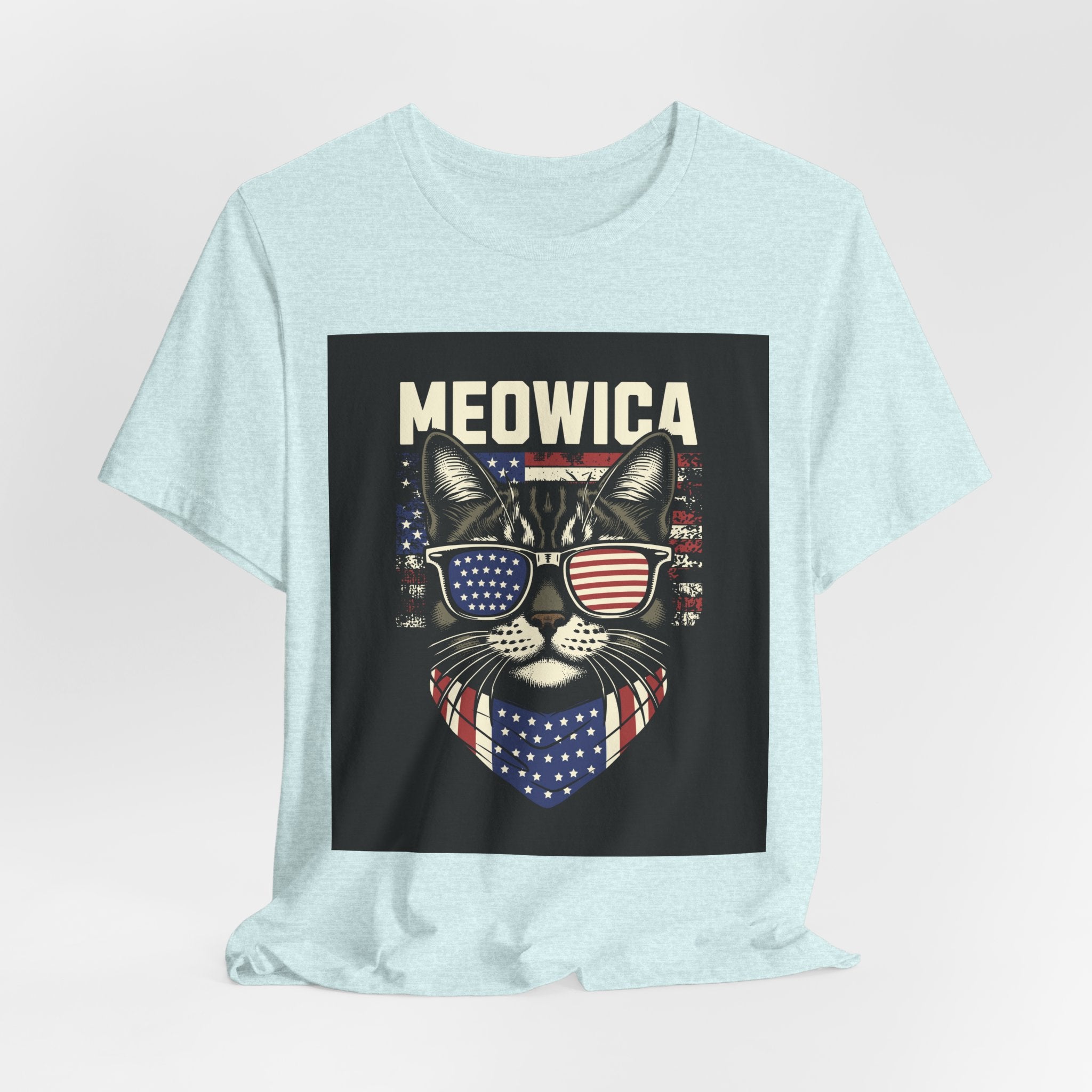 Meowica Cat Tee — Patriotic USA Flag Sunglasses Graphic T-Shirt
