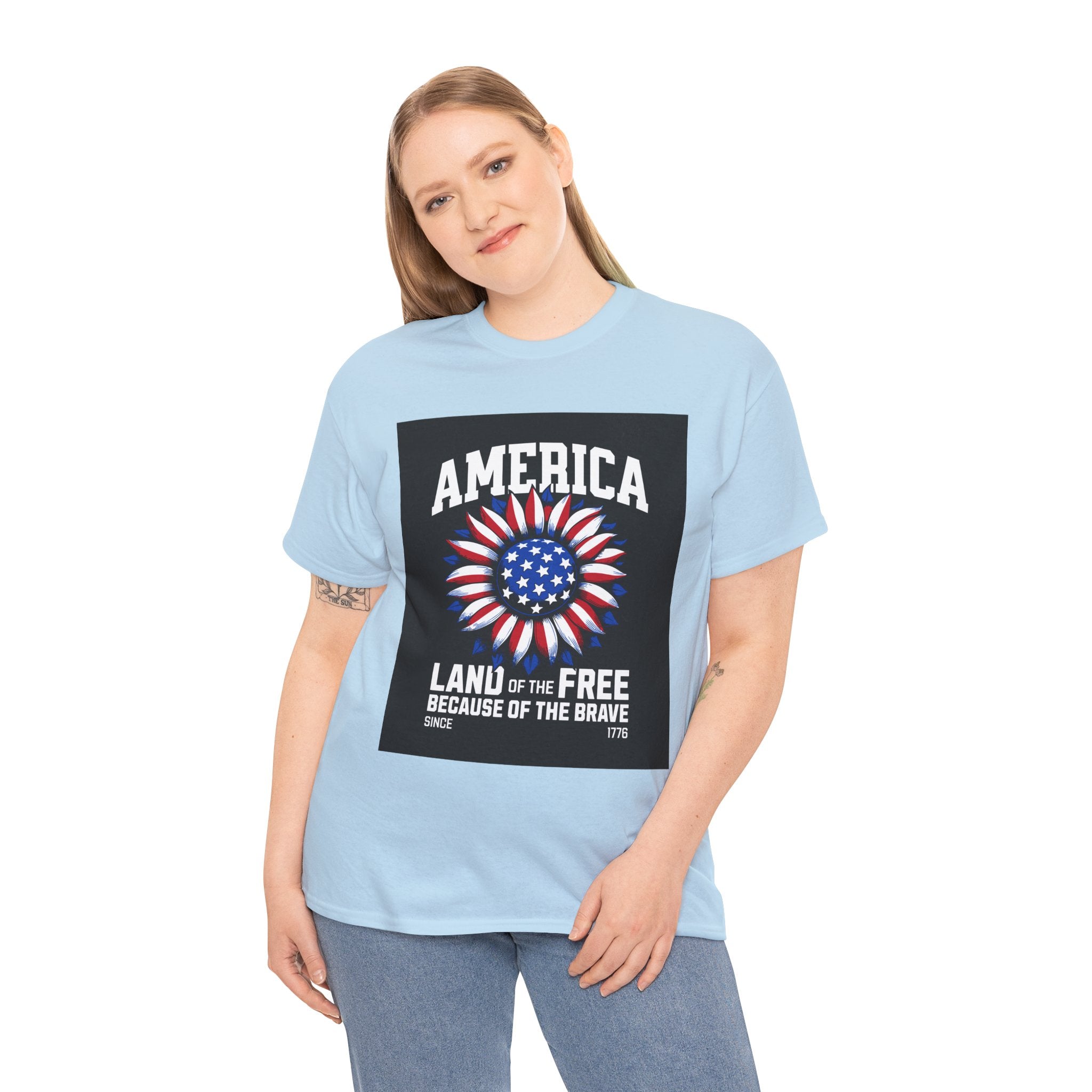 Patriotic America Tee — "Land of the Free Because of the Brave" Cotton T-Shirt
