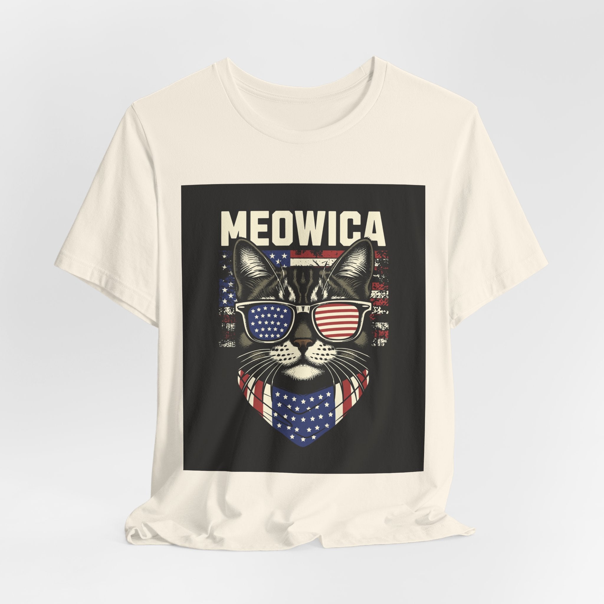 Meowica Cat Tee — Patriotic USA Flag Sunglasses Graphic T-Shirt