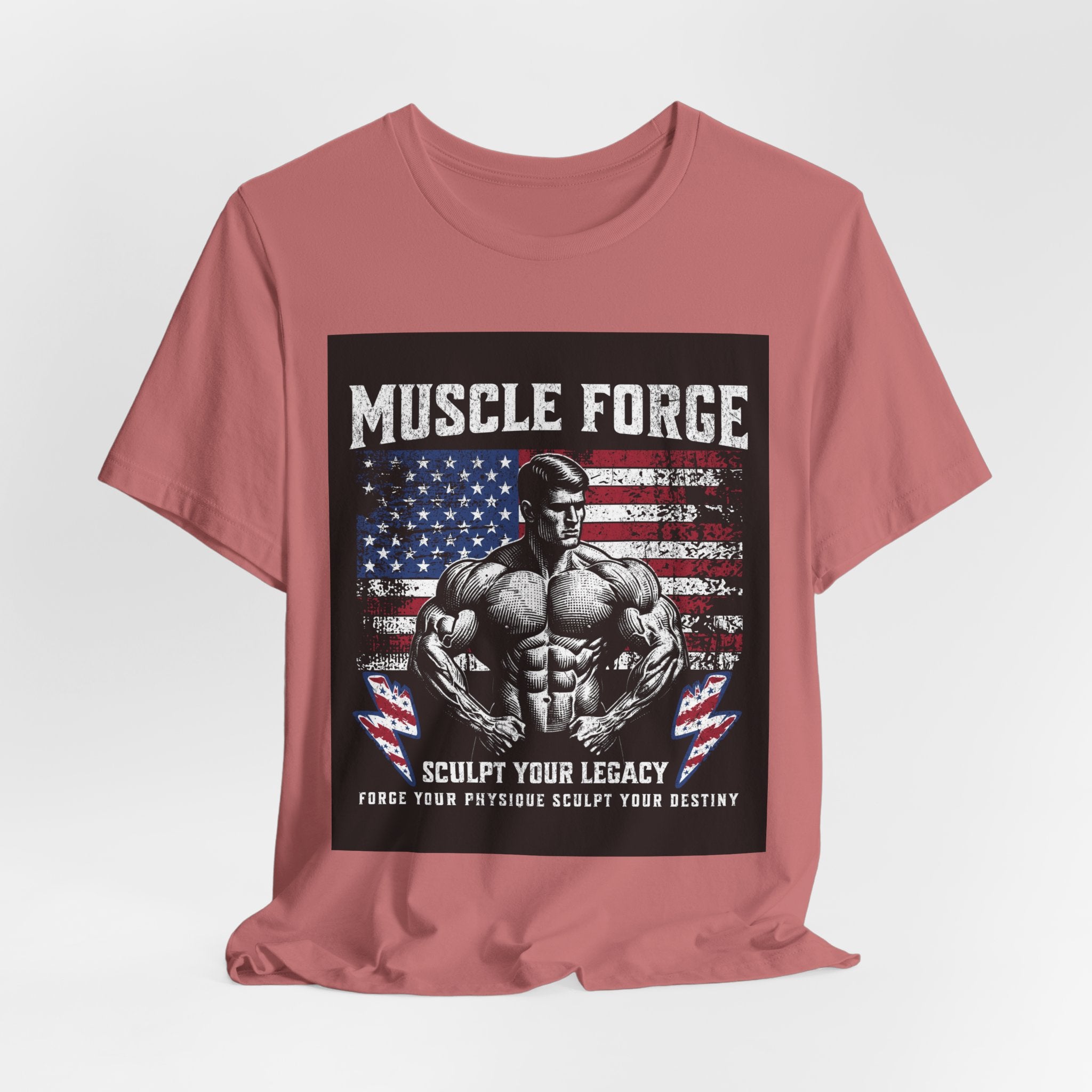 Muscle Forge American Flag Gym Tee — "Sculpt Your Legacy" Fitness T-Shirt