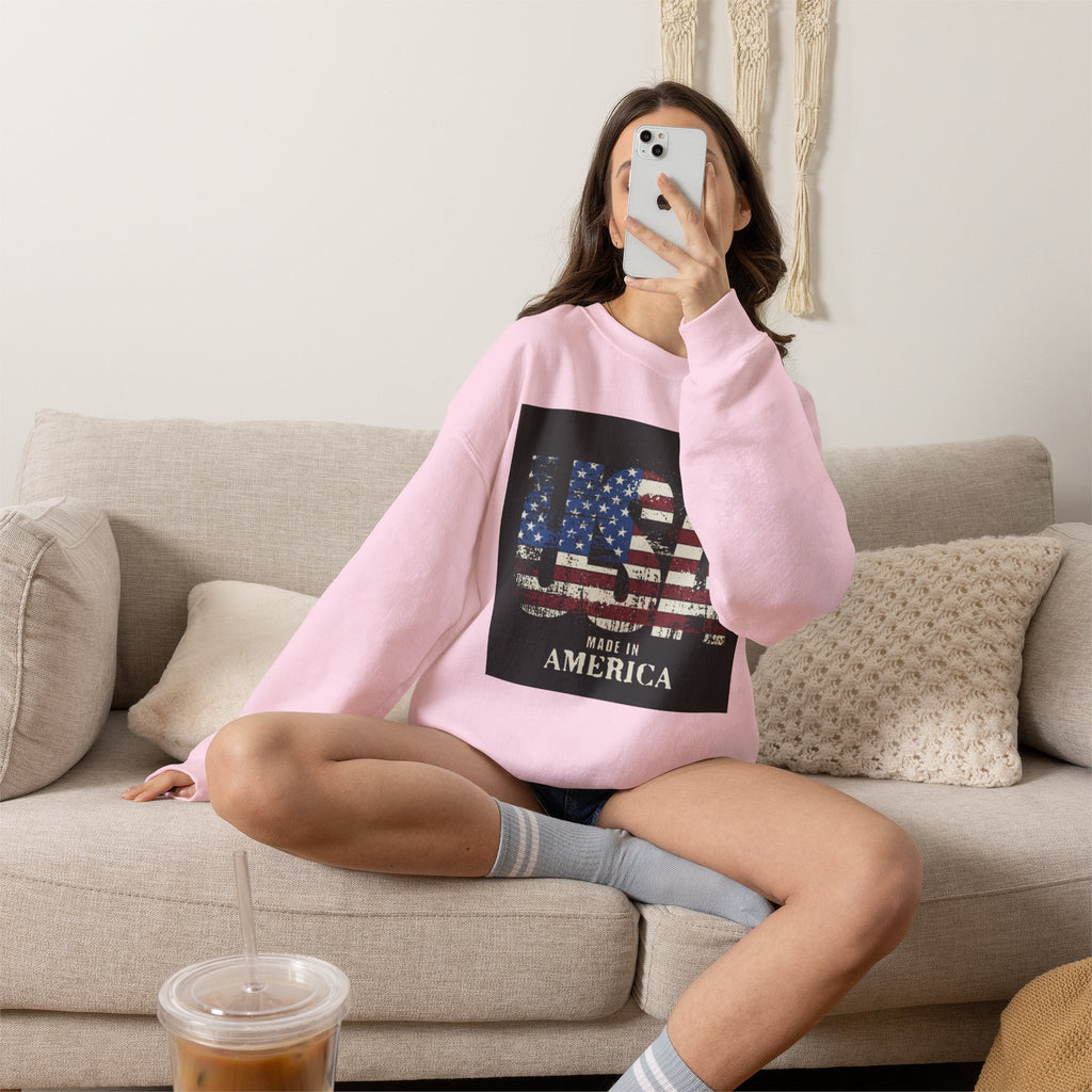 Made in America Flag Crewneck Sweatshirt — USA Vintage Patriotic Pullover