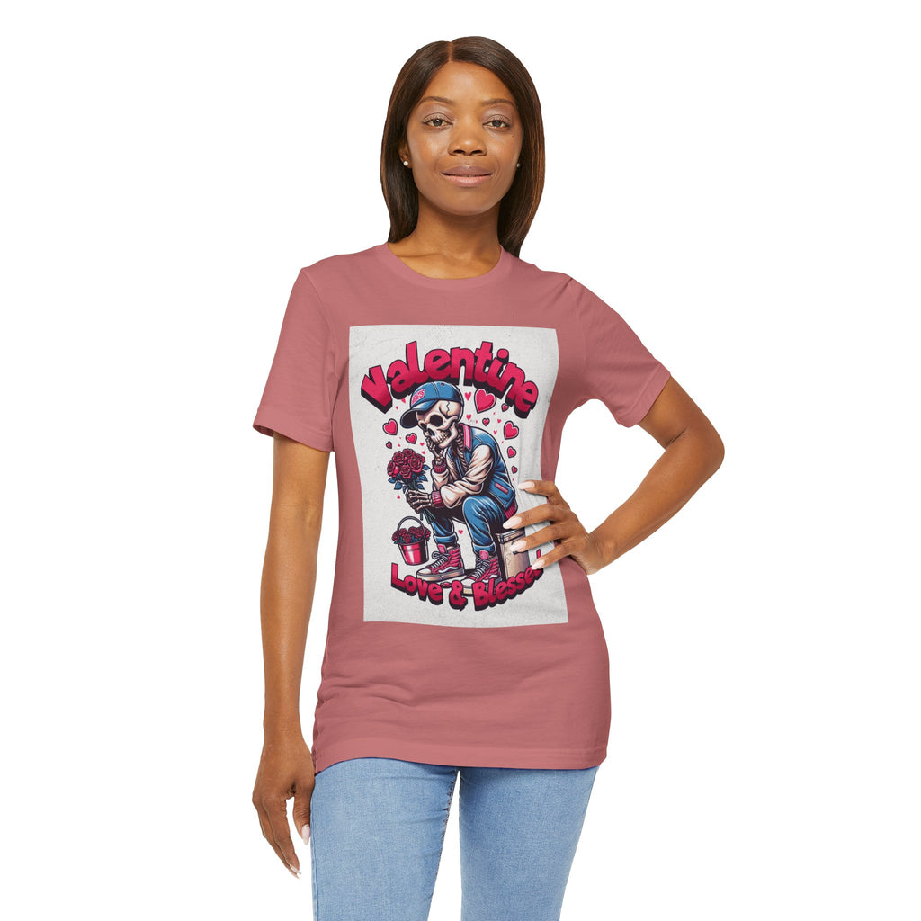 Valentine Skull T-Shirt – "Love & Blessed" Gothic Valentine Tee