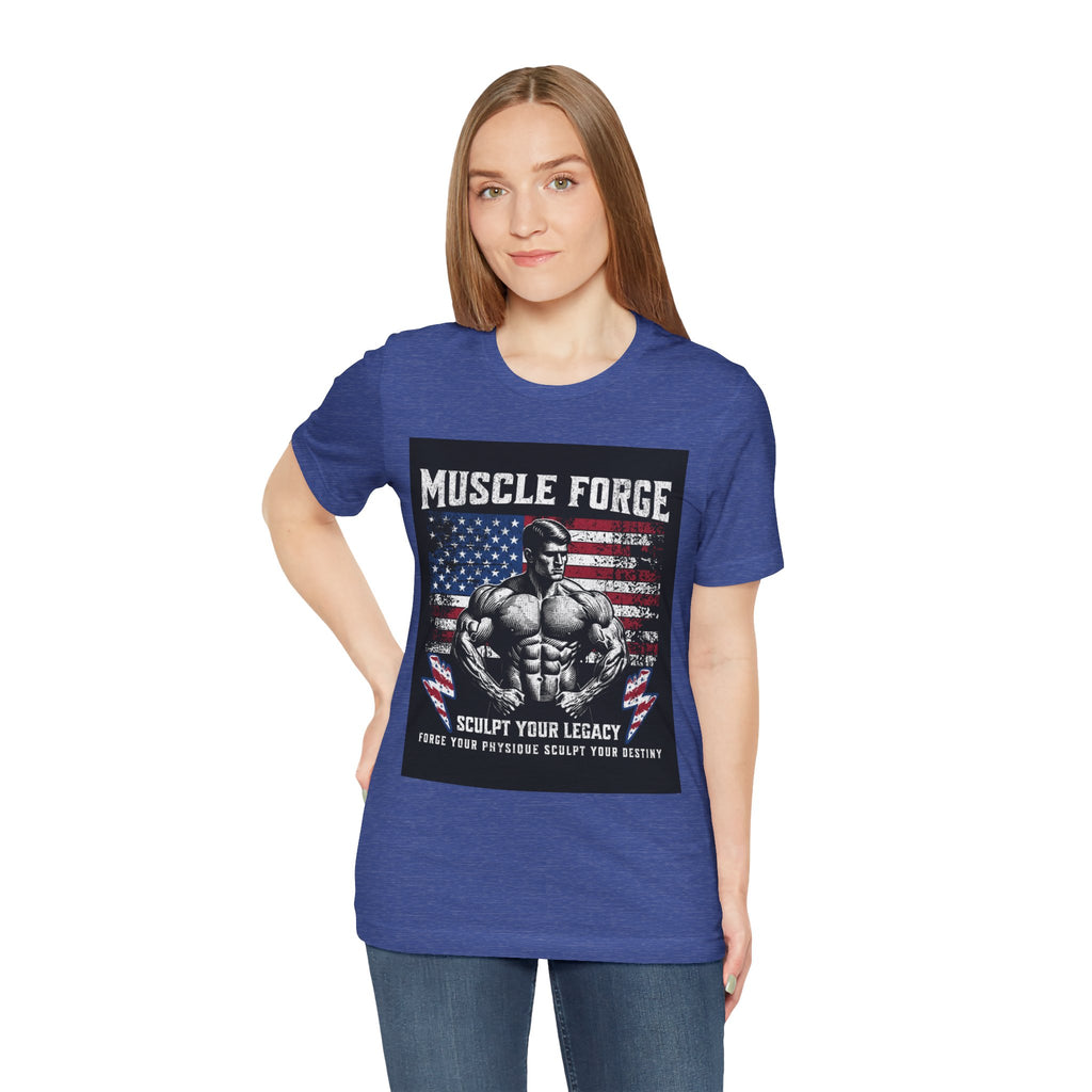 Muscle Forge American Flag Gym Tee — "Sculpt Your Legacy" Fitness T-Shirt