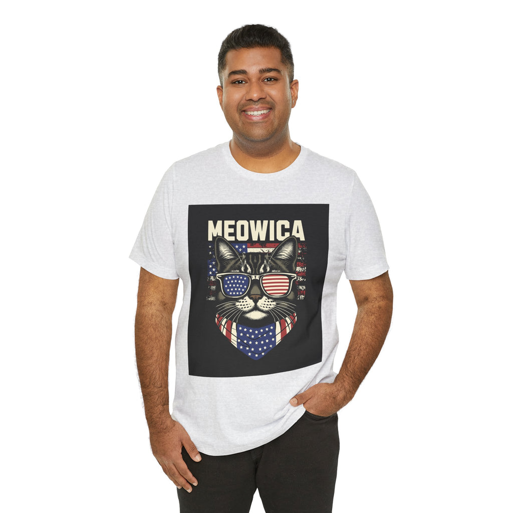Meowica Cat Tee — Patriotic USA Flag Sunglasses Graphic T-Shirt