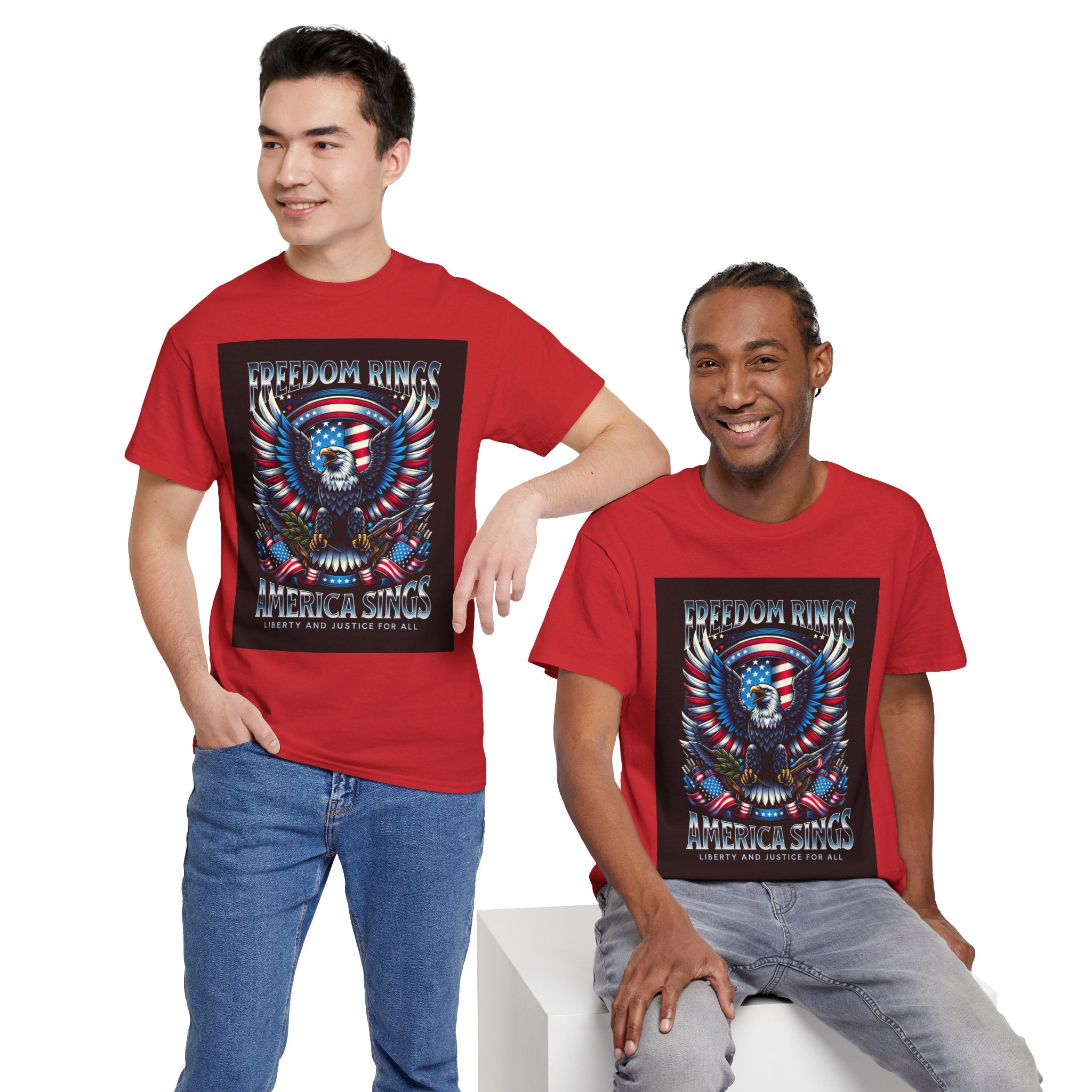 Eagle & American Flag Tee — "Freedom Rings, America Sings" Patriotic T-Shirt