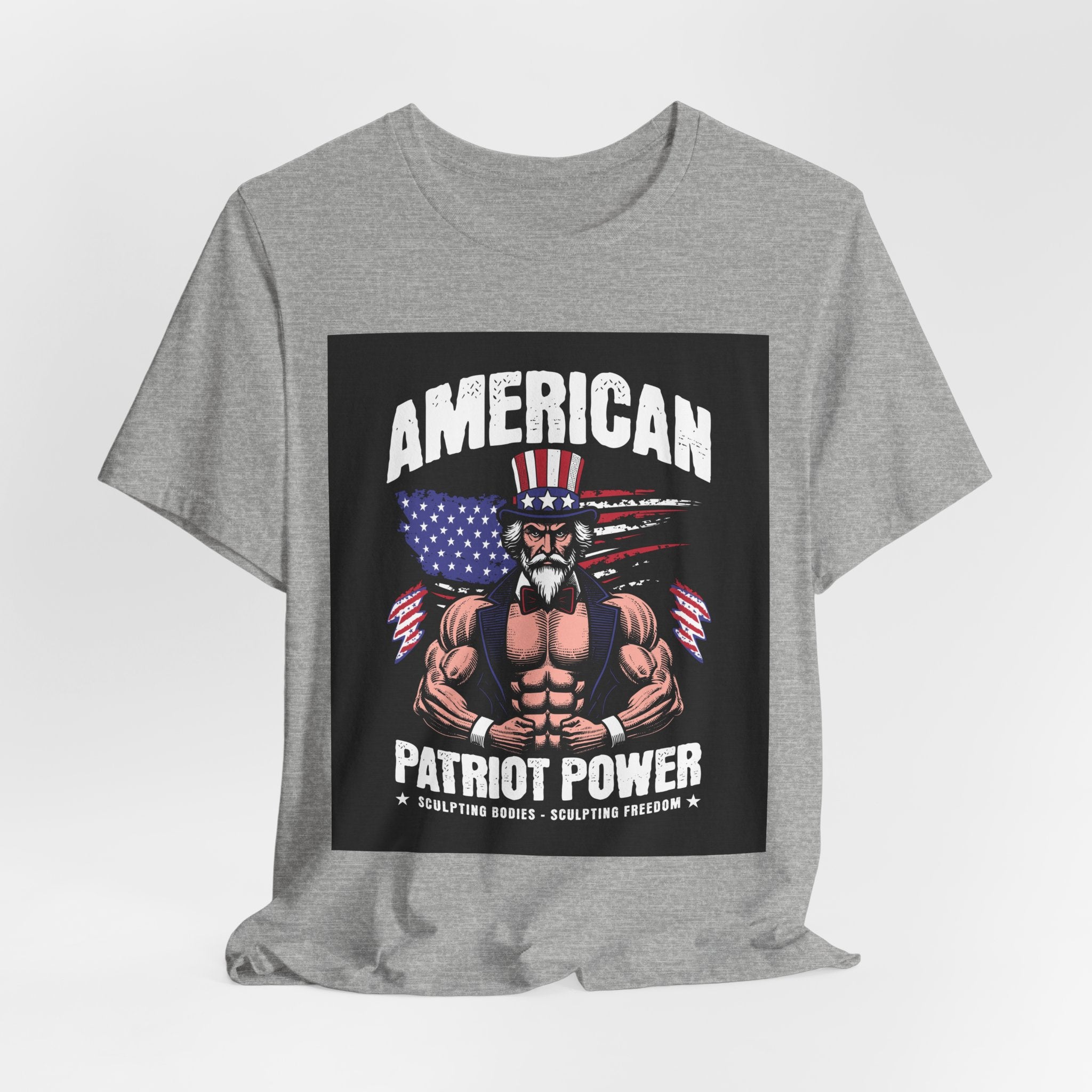 Patriot Power T-Shirt — American Flag Uncle Sam Muscle Graphic Tee