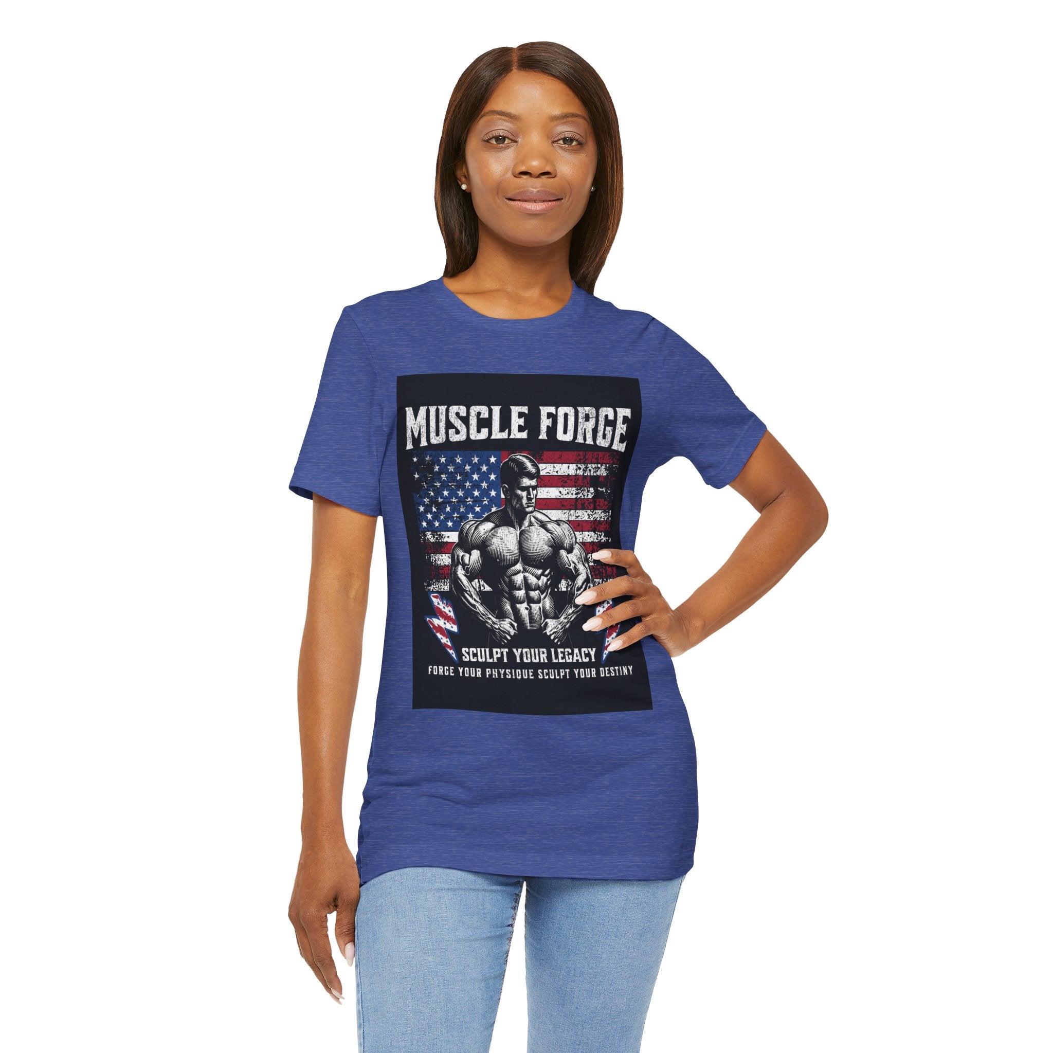Muscle Forge American Flag Gym Tee — "Sculpt Your Legacy" Fitness T-Shirt