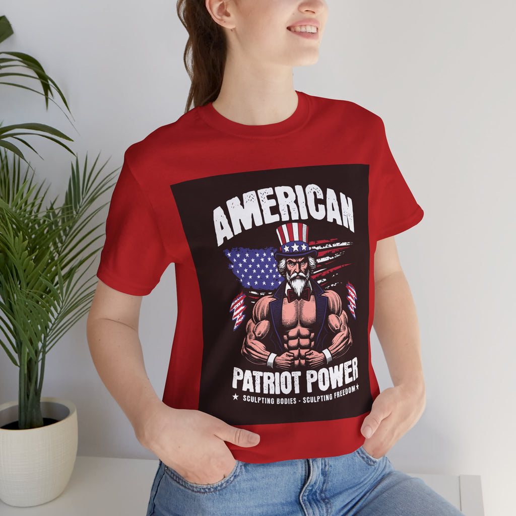 Patriot Power T-Shirt — American Flag Uncle Sam Muscle Graphic Tee