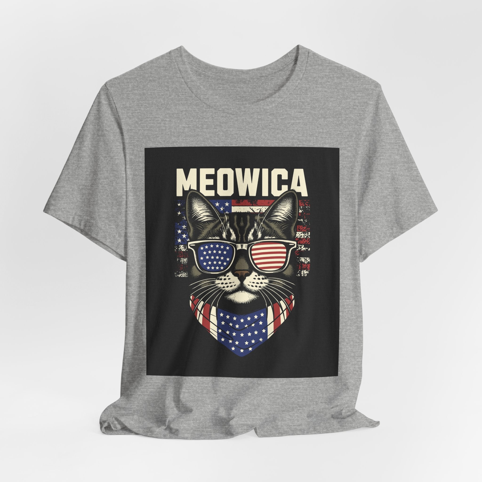 Meowica Cat Tee — Patriotic USA Flag Sunglasses Graphic T-Shirt
