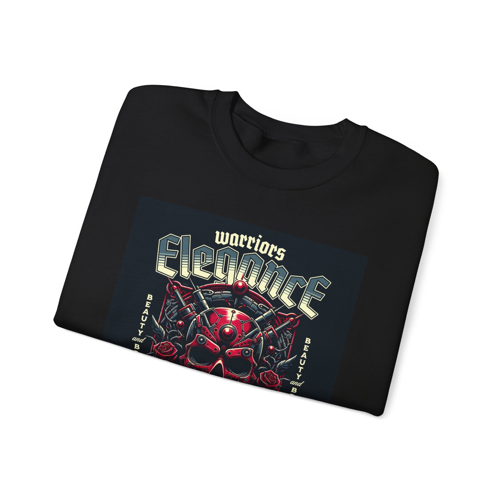 Crewneck Sweatshirt – "Warriors Electric" Skull & Roses Graphic