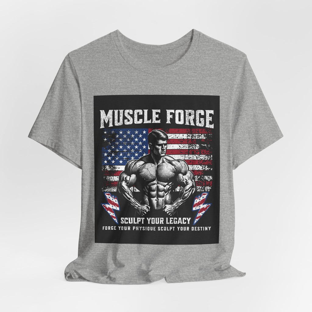 Muscle Forge American Flag Gym Tee — "Sculpt Your Legacy" Fitness T-Shirt