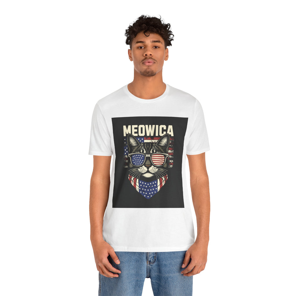 Meowica Cat Tee — Patriotic USA Flag Sunglasses Graphic T-Shirt