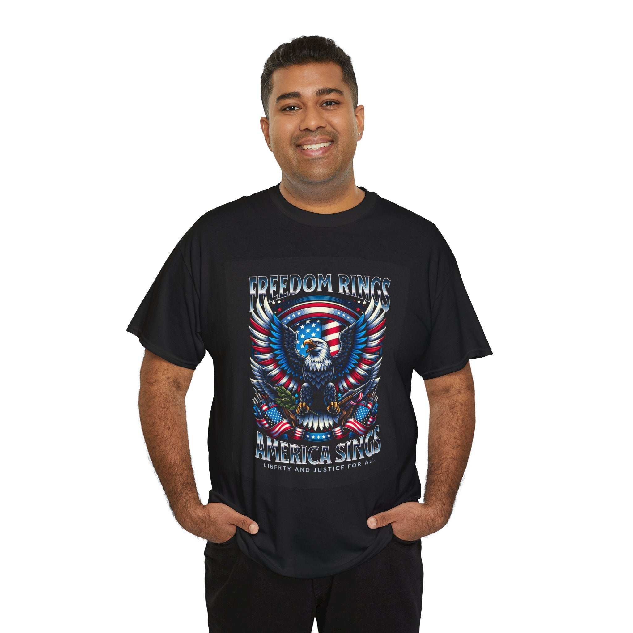 Eagle & American Flag Tee — "Freedom Rings, America Sings" Patriotic T-Shirt