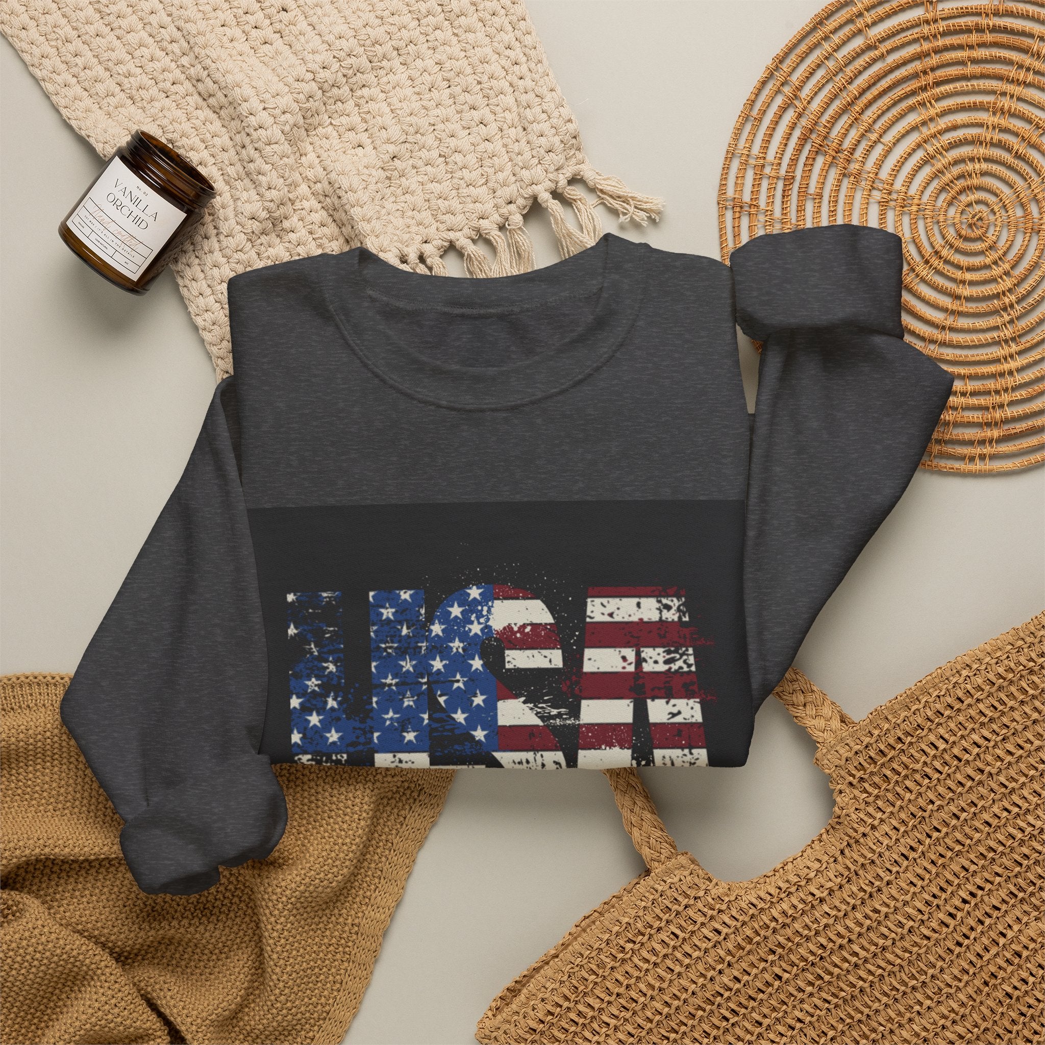 Made in America Flag Crewneck Sweatshirt — USA Vintage Patriotic Pullover