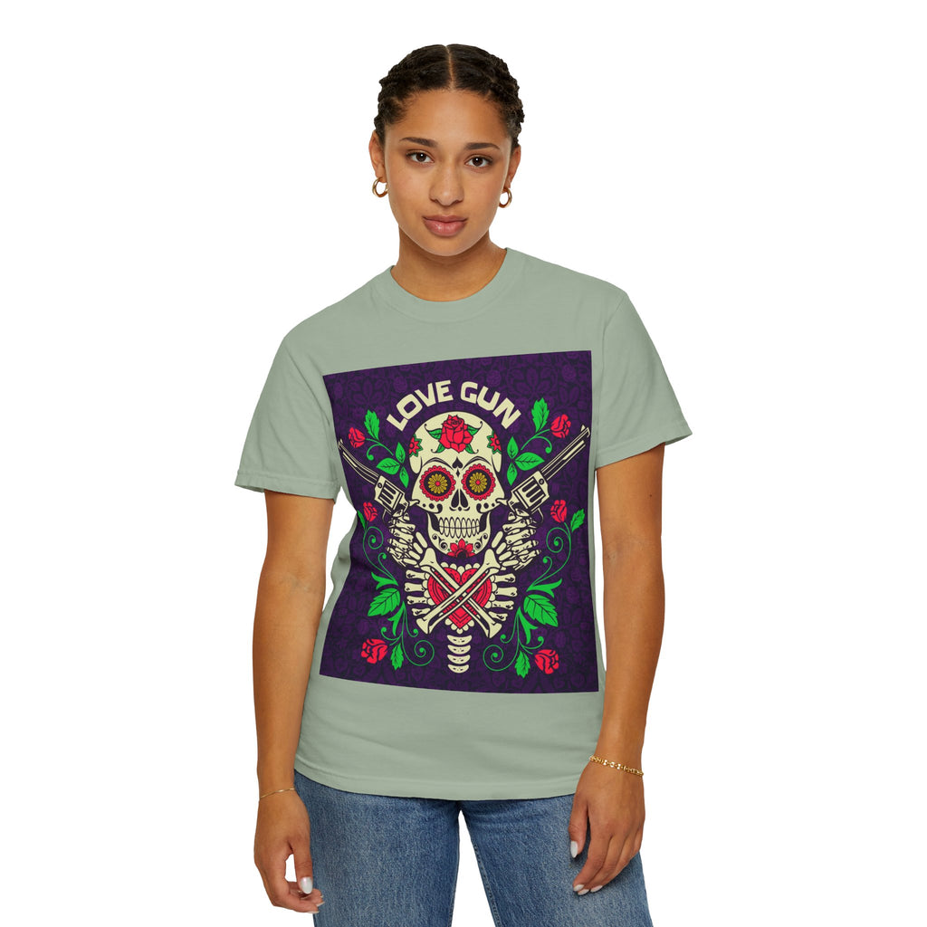 Love Gun Skull T‑Shirt — Day of the Dead Floral Graphic Tee