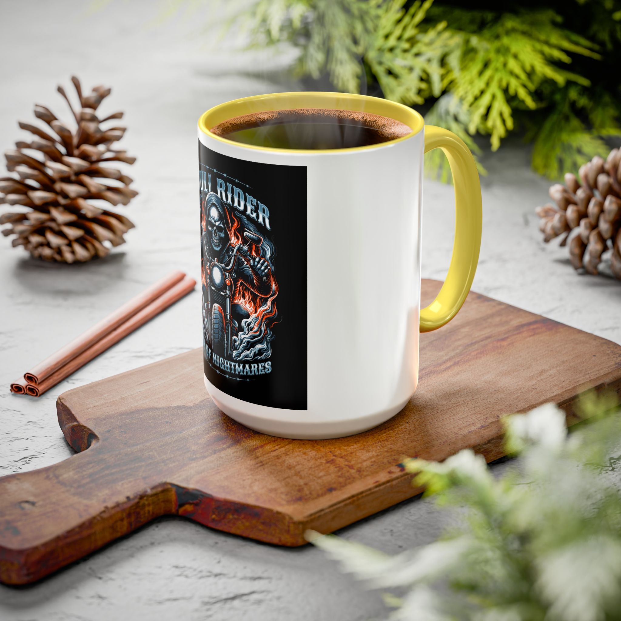 Skull Rider Motorcycle Mug – "Born of Nightmares" Biker Coffee Cup (11oz/15oz)
