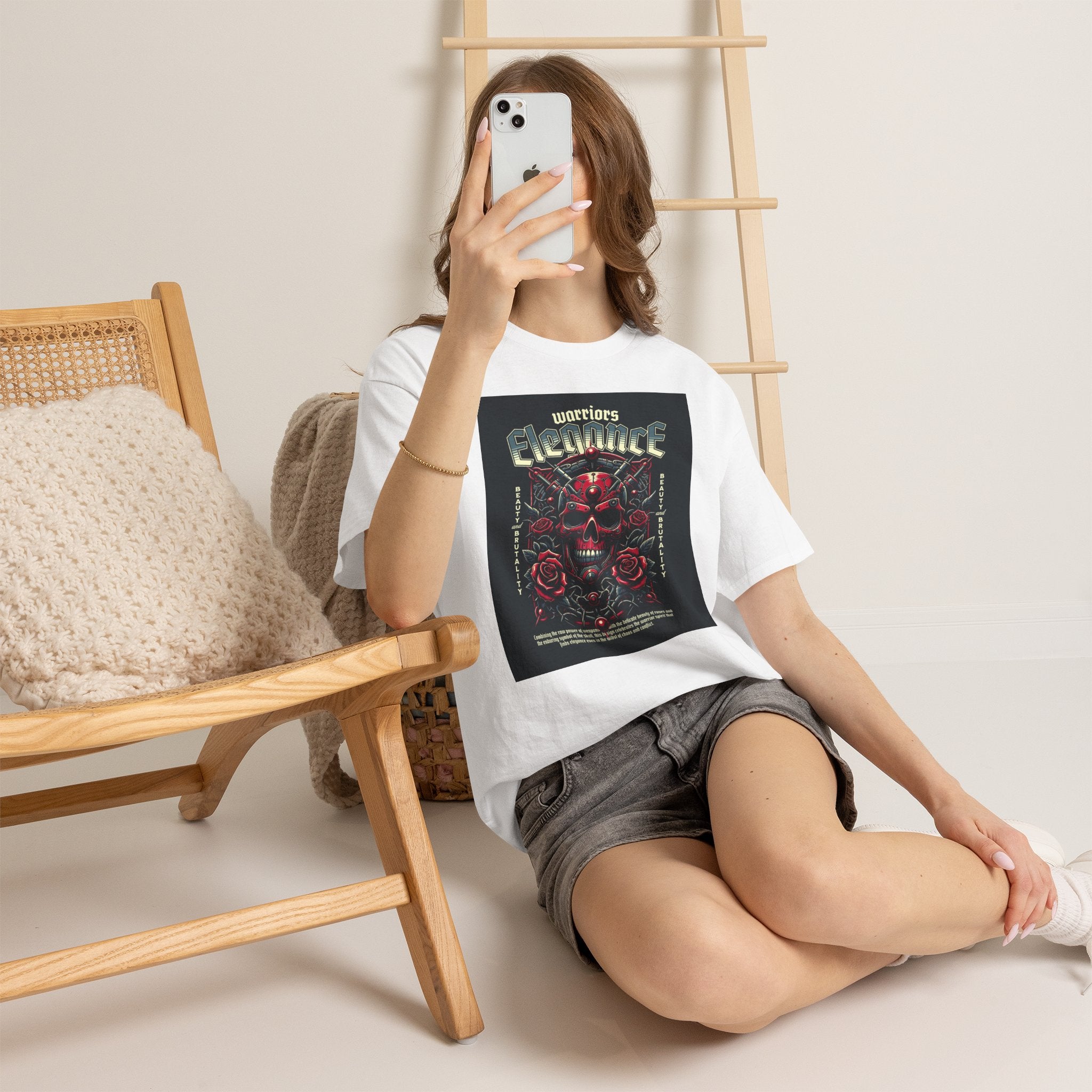 Warriors Electric Skull T‑Shirt — Red Skull & Roses Rock Graphic Tee