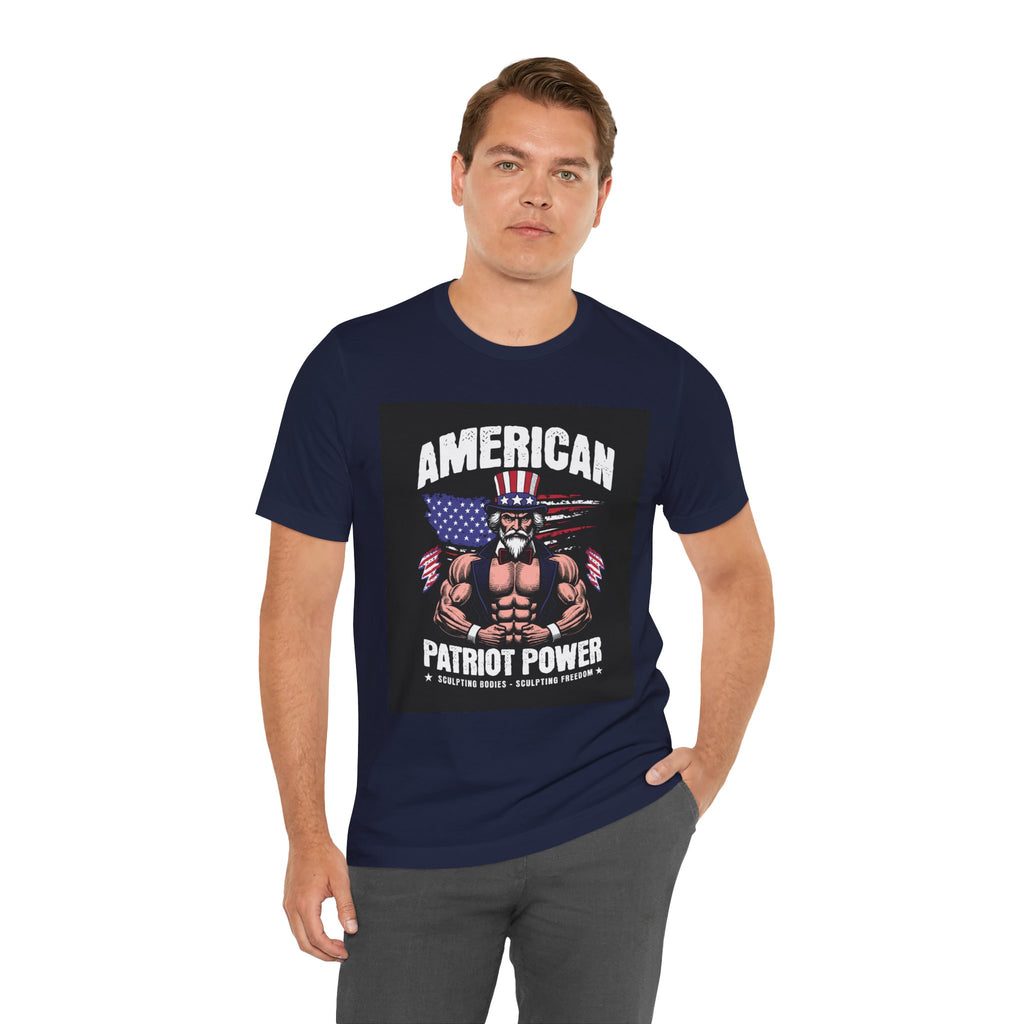 Patriot Power T-Shirt — American Flag Uncle Sam Muscle Graphic Tee