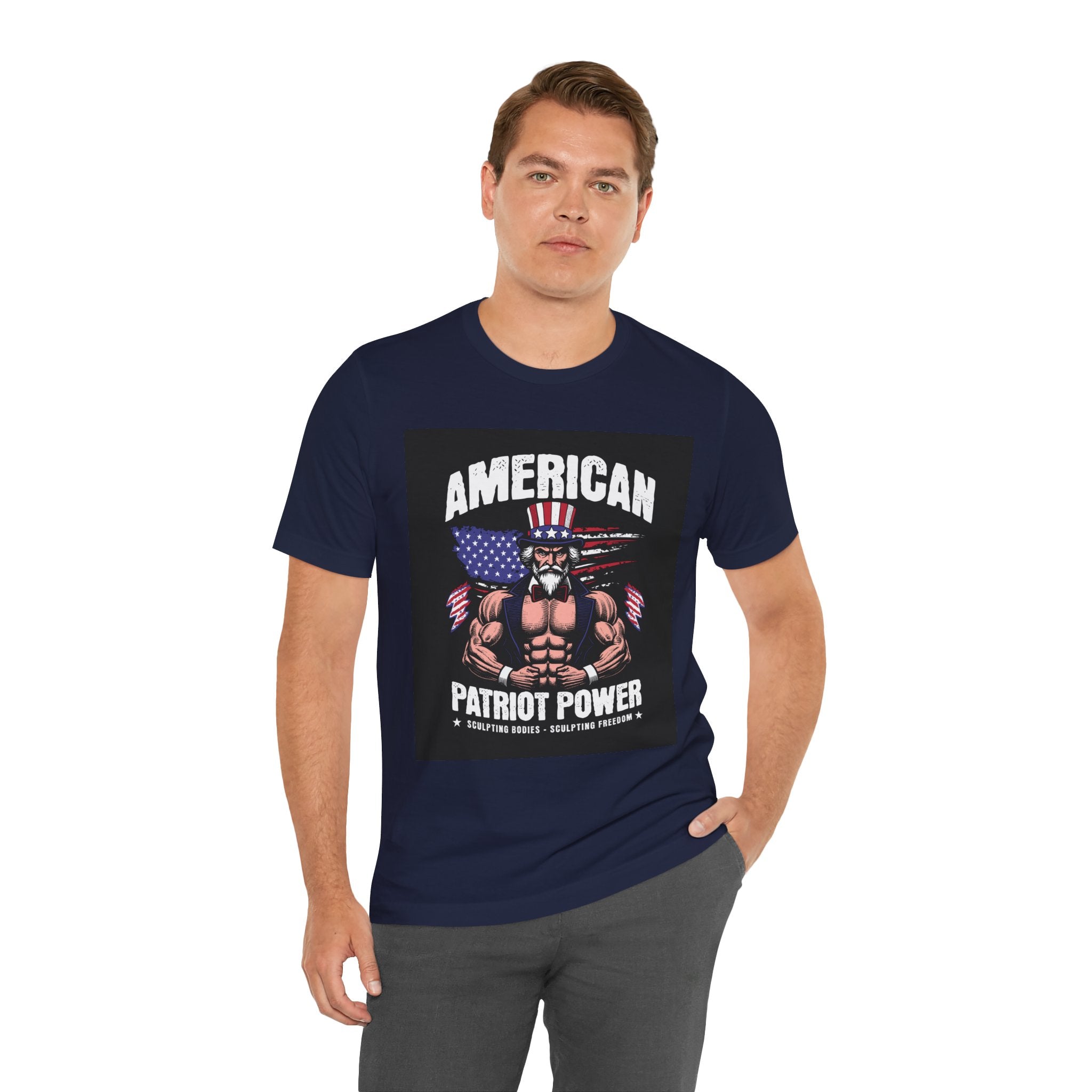 Patriot Power T-Shirt — American Flag Uncle Sam Muscle Graphic Tee