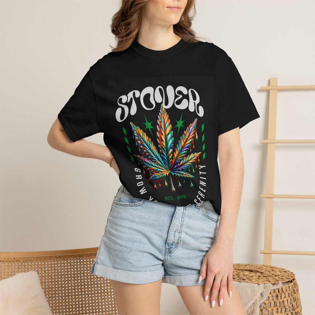 T-Shirt — Stover "Grow Your Own Serenity" Colorful Cannabis Leaf Graphic